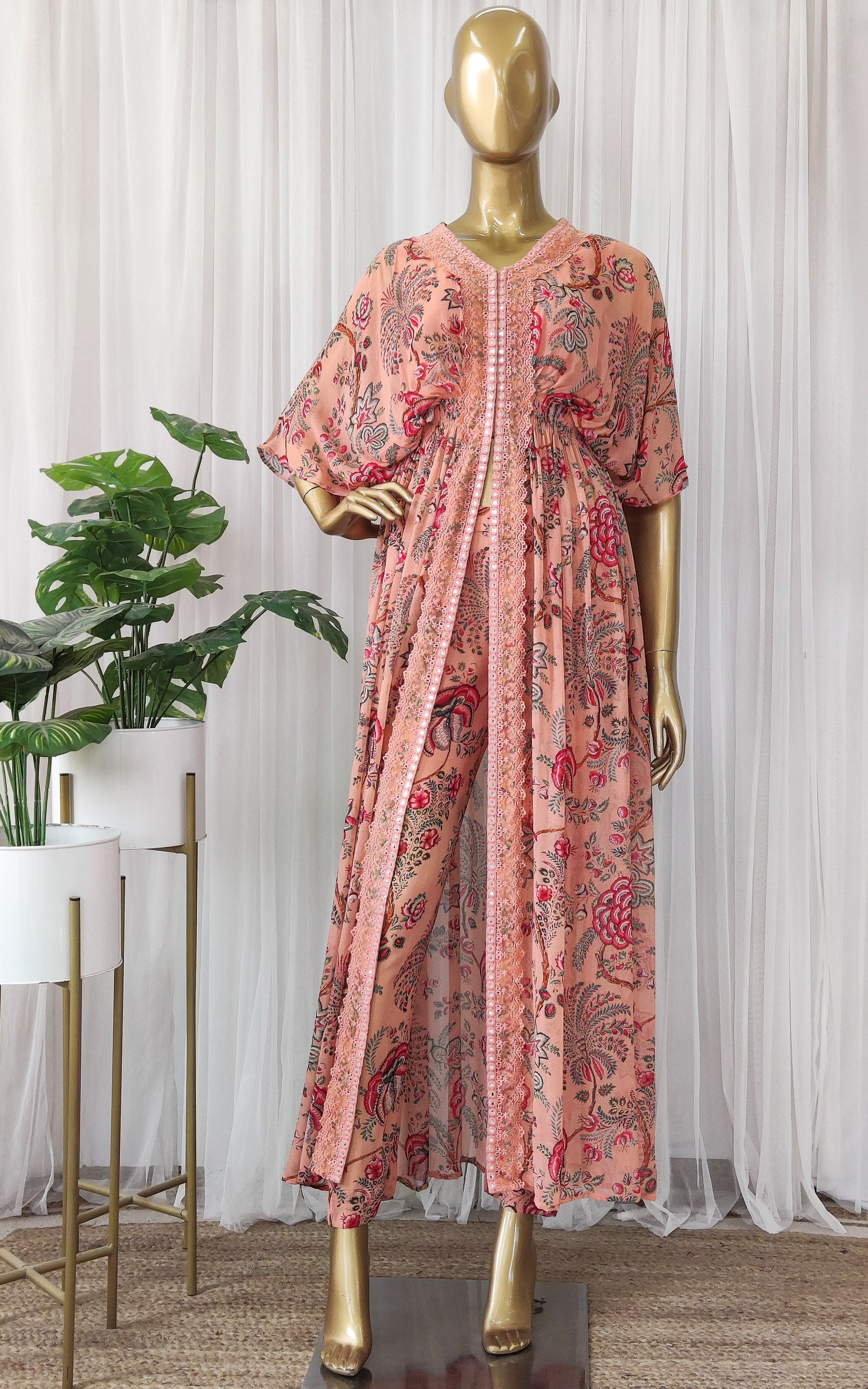 Peach Printed Co-ord Set Shirt main image 0