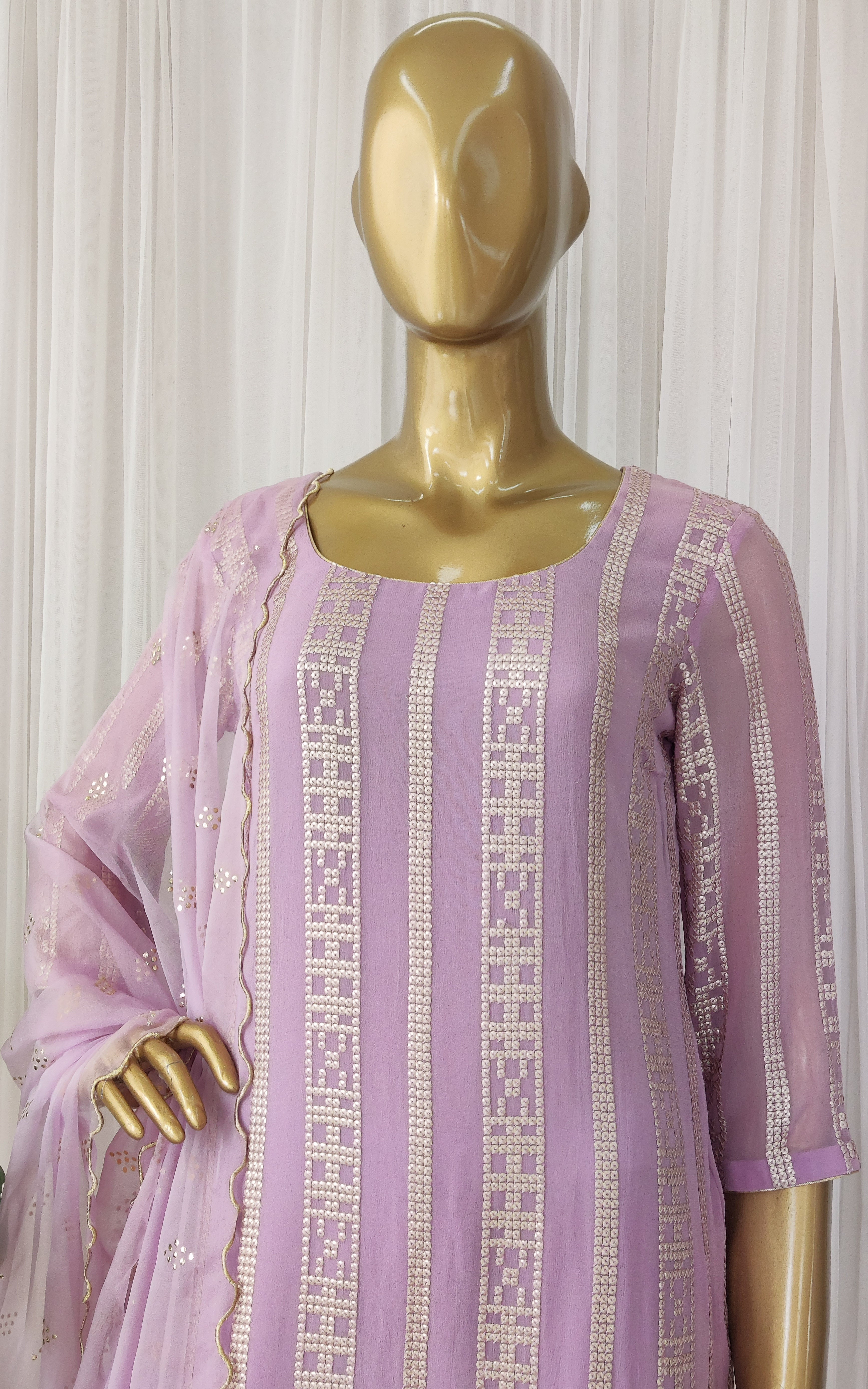 Lilac Kurta Pant Set with Organza Dupatta