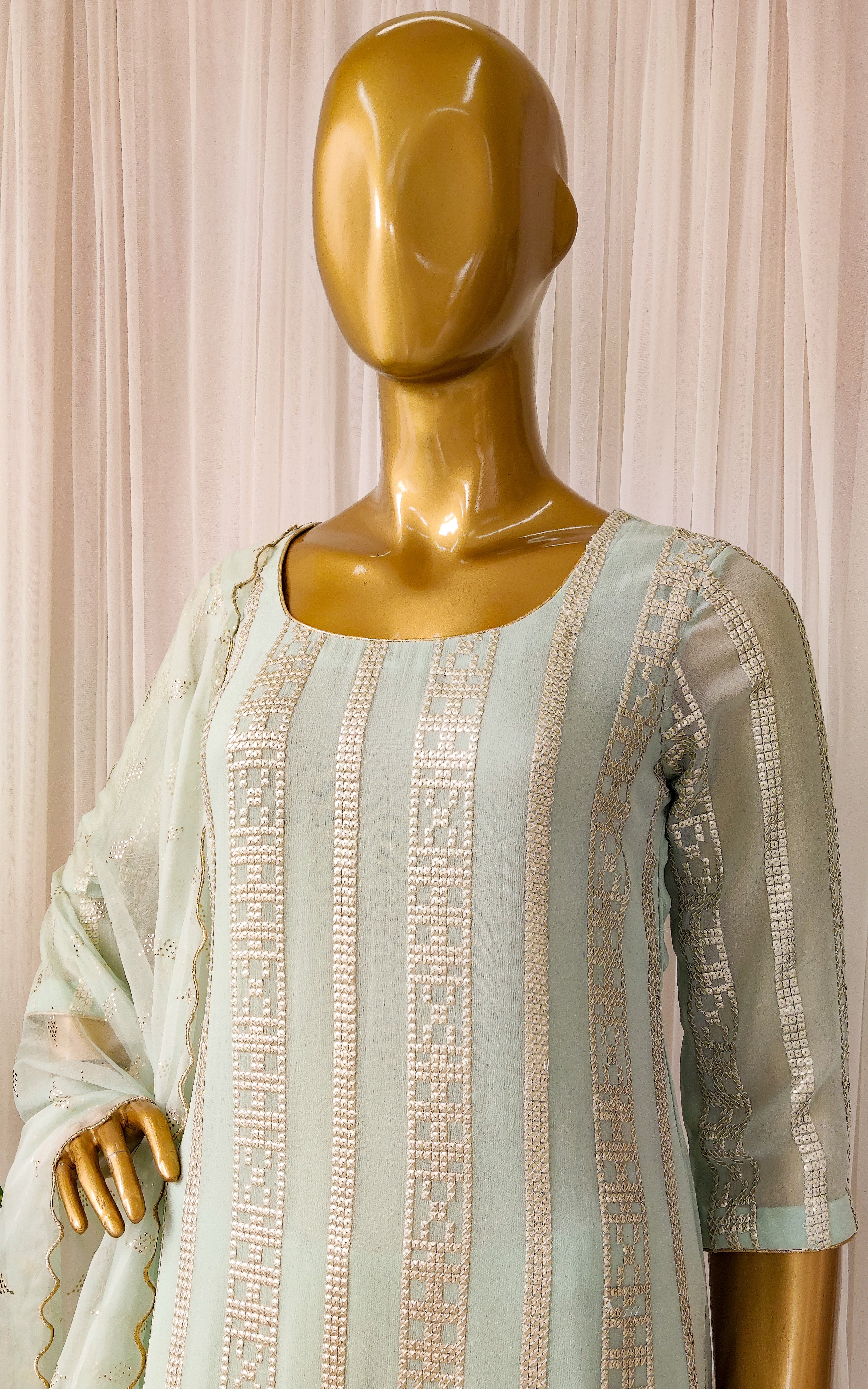 Sea Green Kurta Pant Set with Organza Dupatta