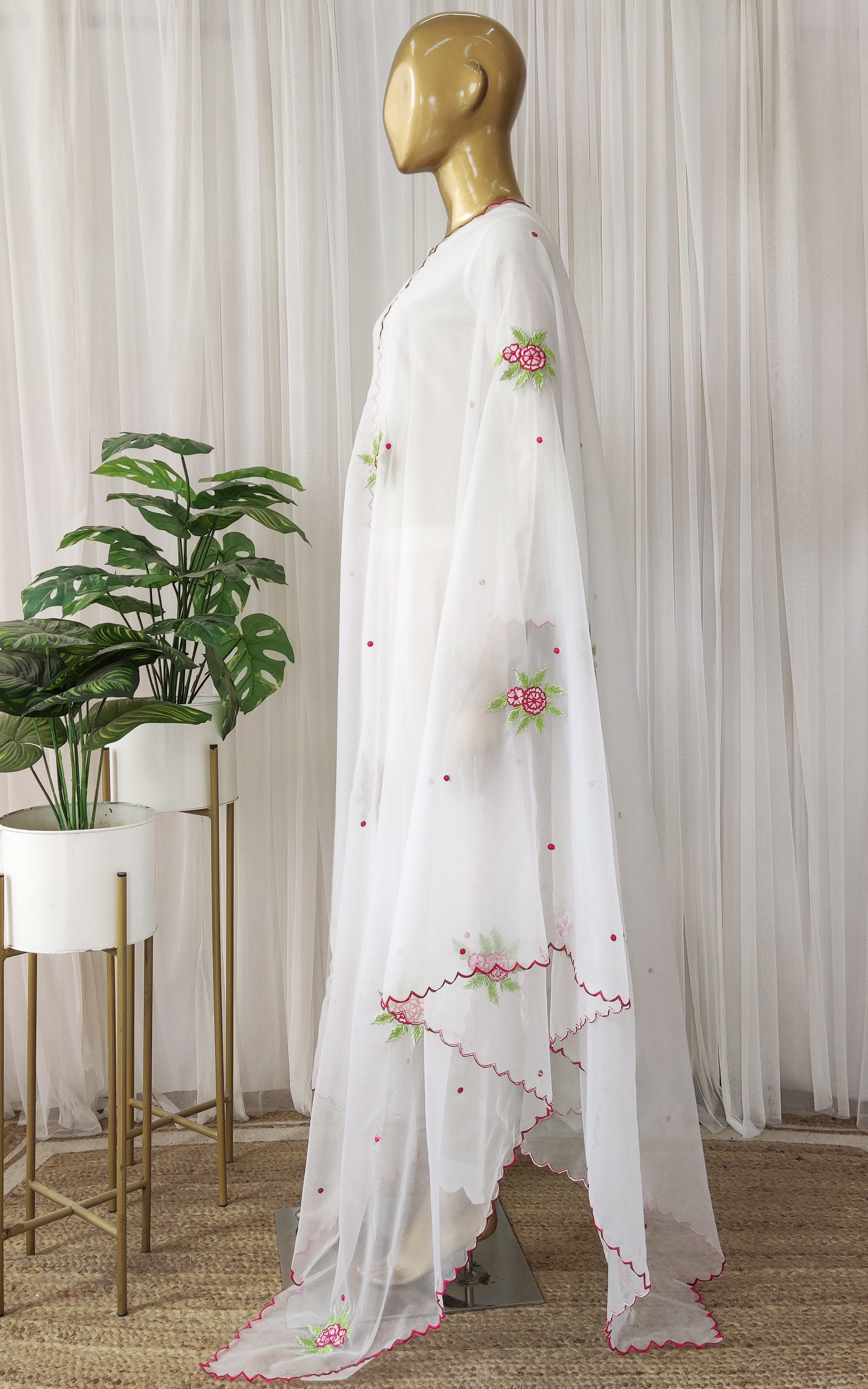 White Cotton Kurta Set with Embroidered Organza Dupatta