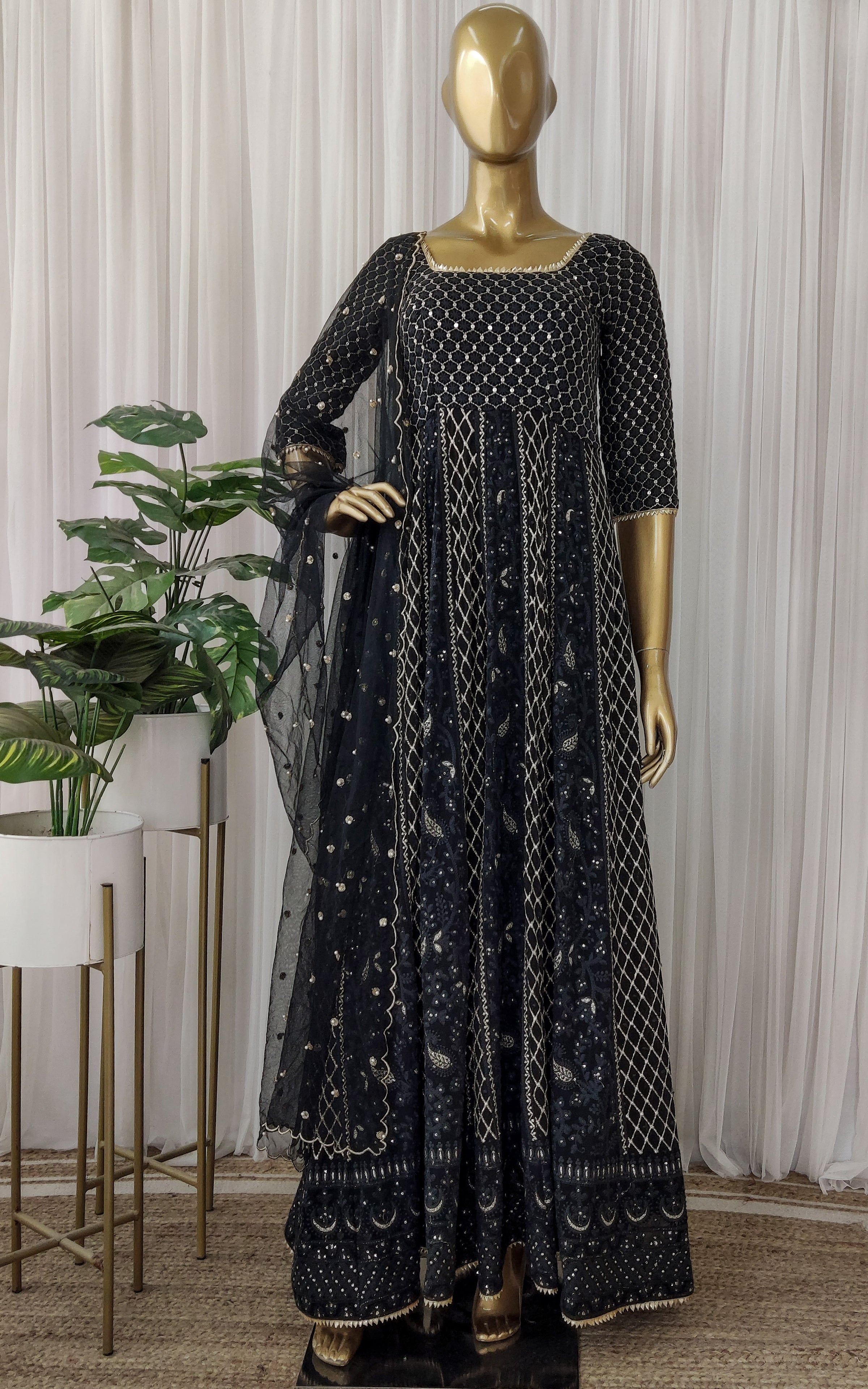 Black Rayon Chikankari Embroidery Work Anarkali Dress main image 1