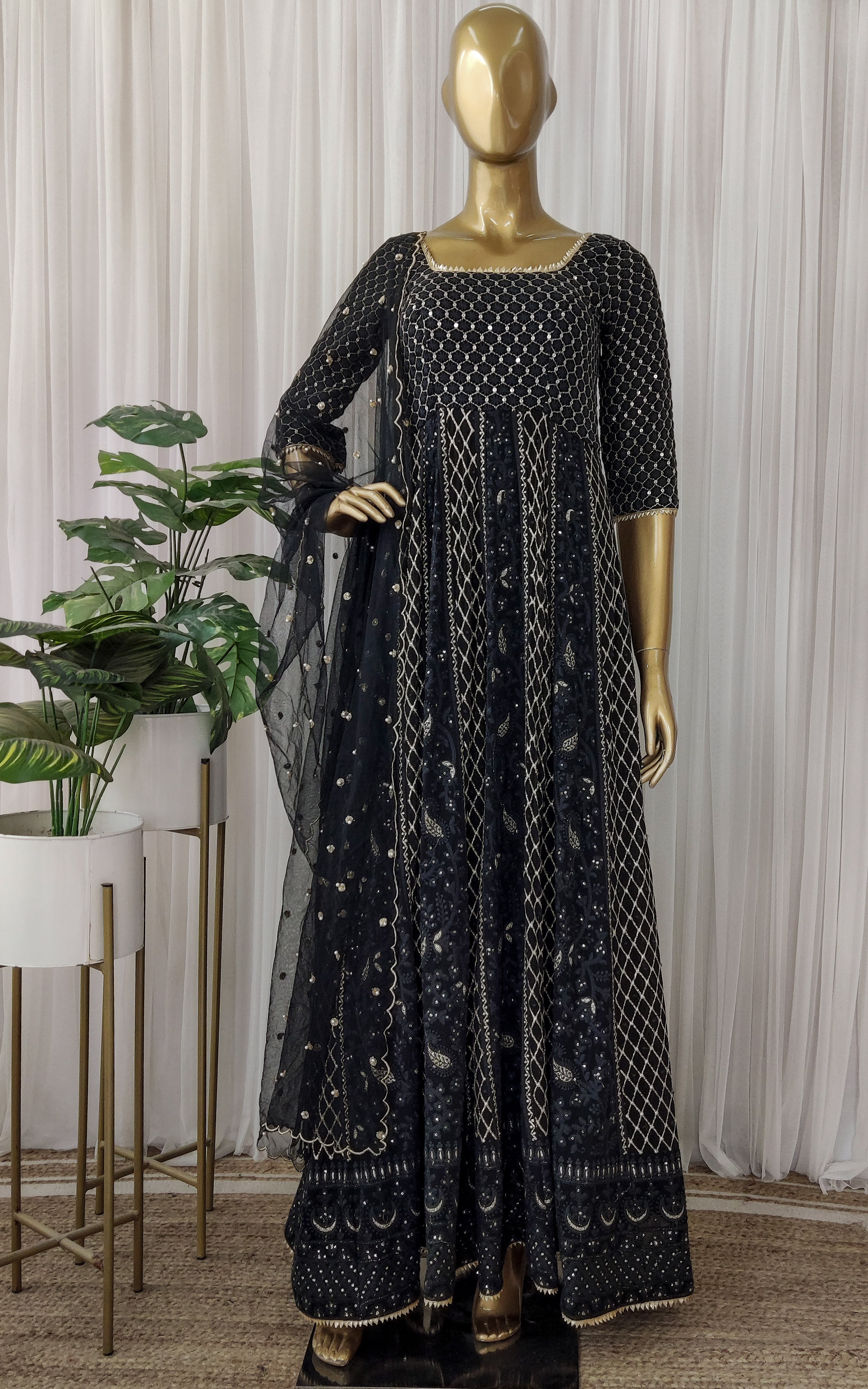 Charcoal Black Chikankari Anarkali