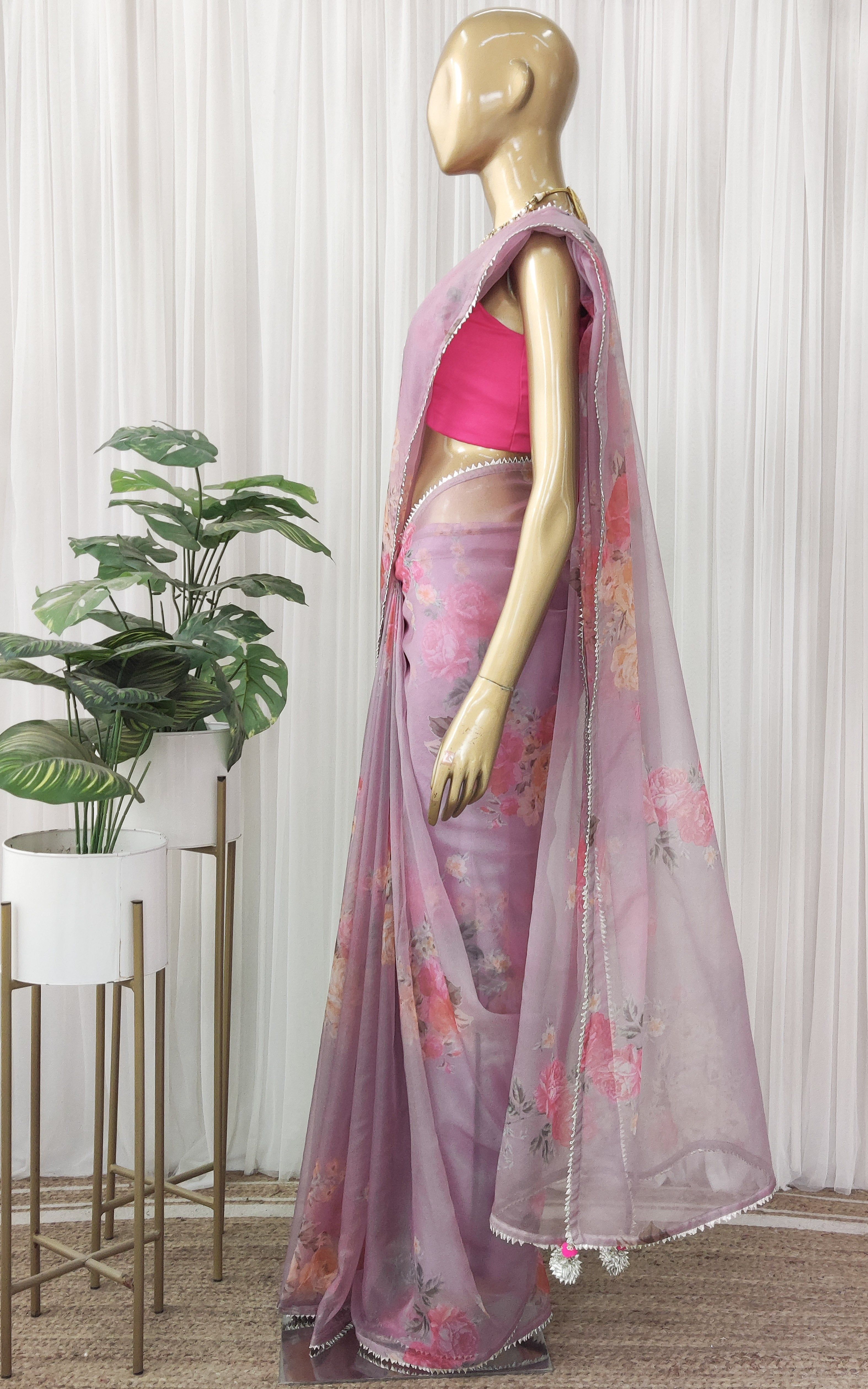 Light Purple Floral Organza Saree