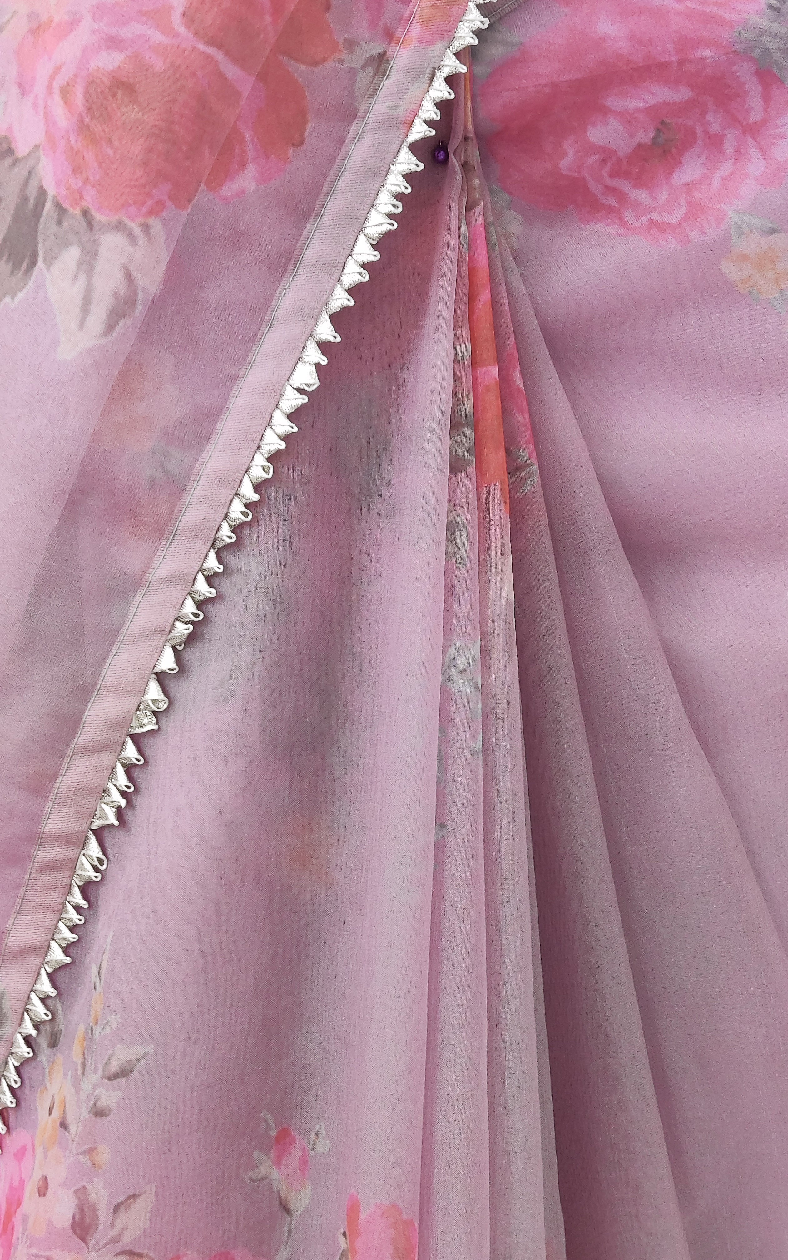 Light Purple Floral Organza Saree