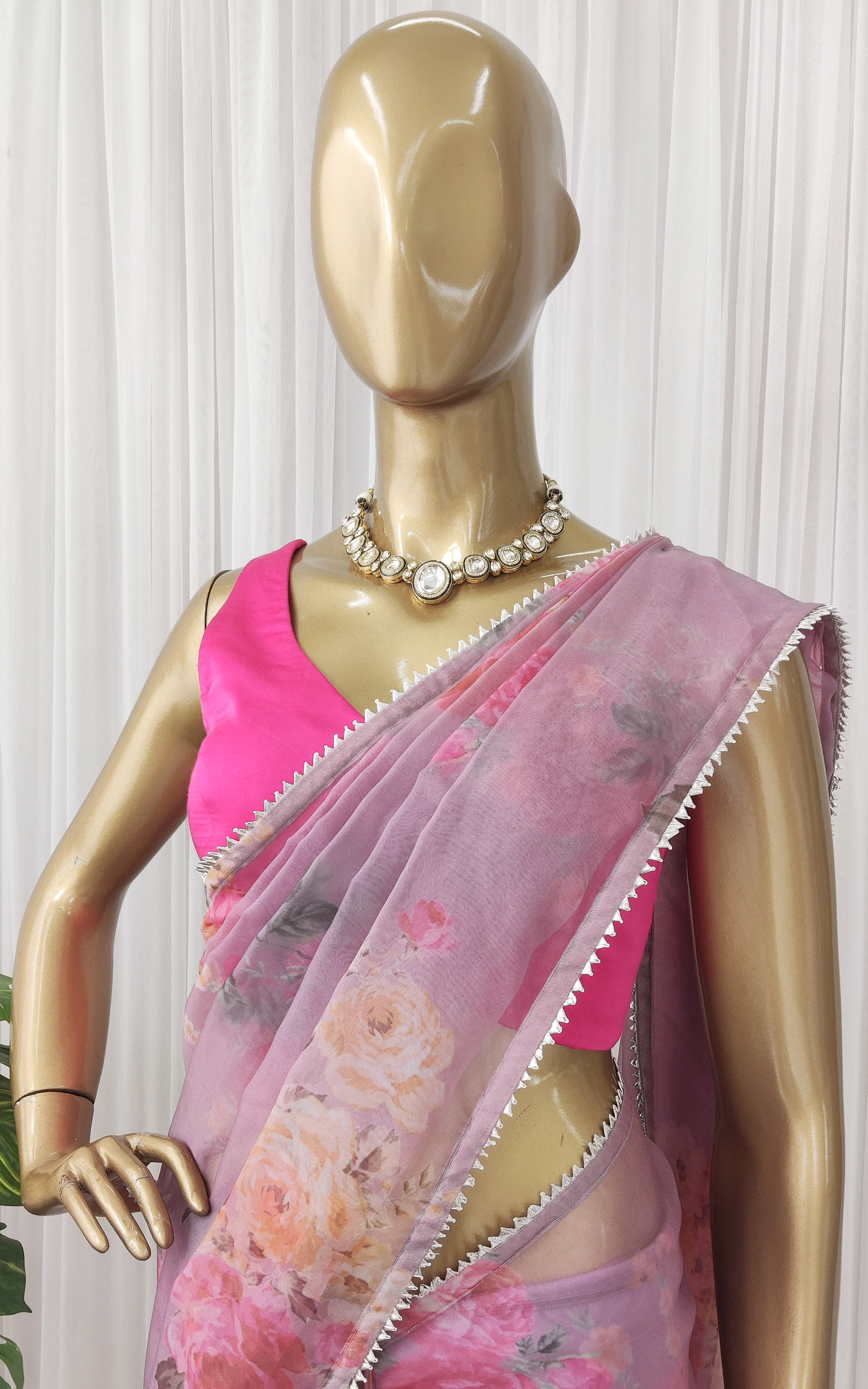 Light Purple Floral Organza Saree