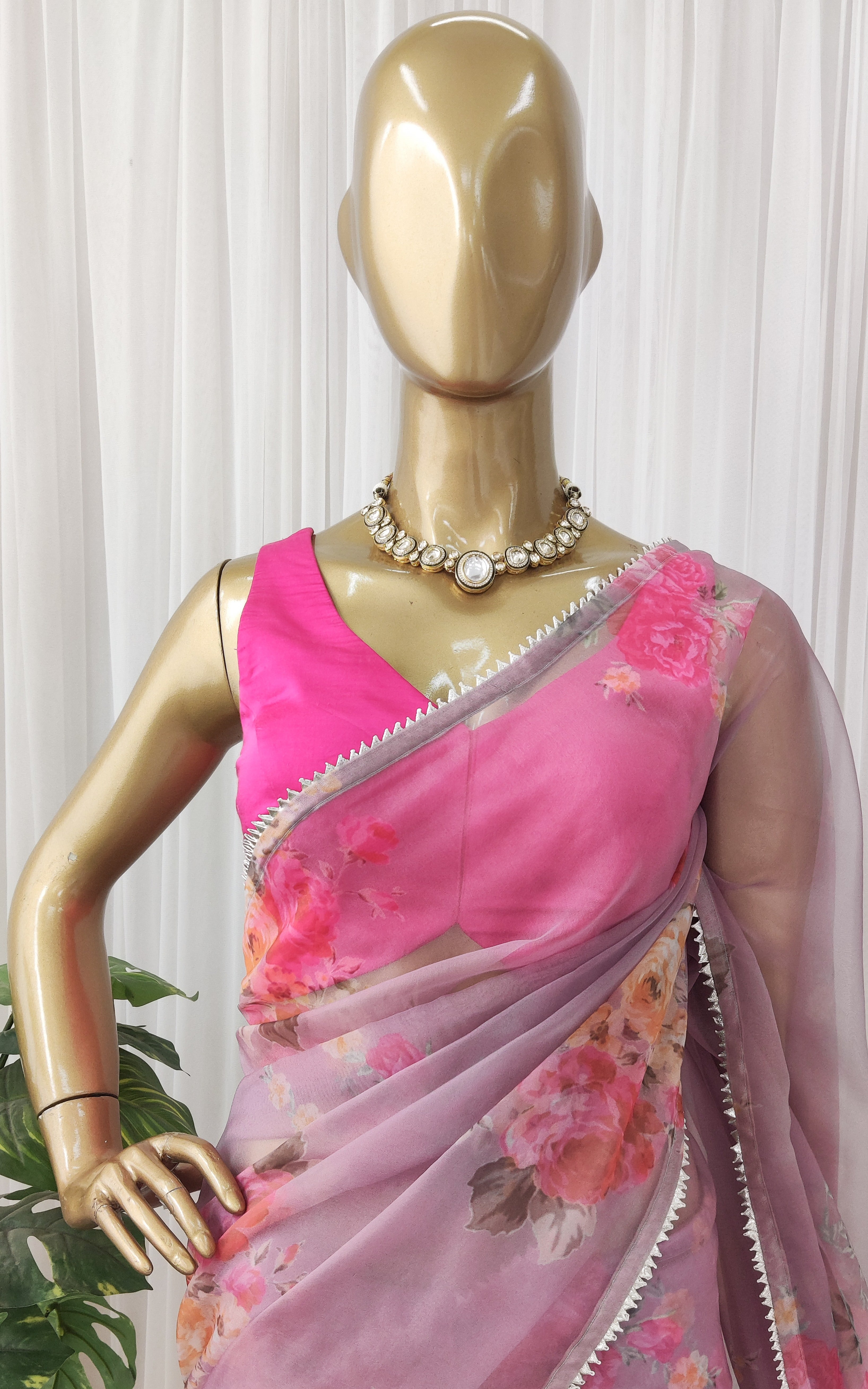 Light Purple Floral Organza Saree