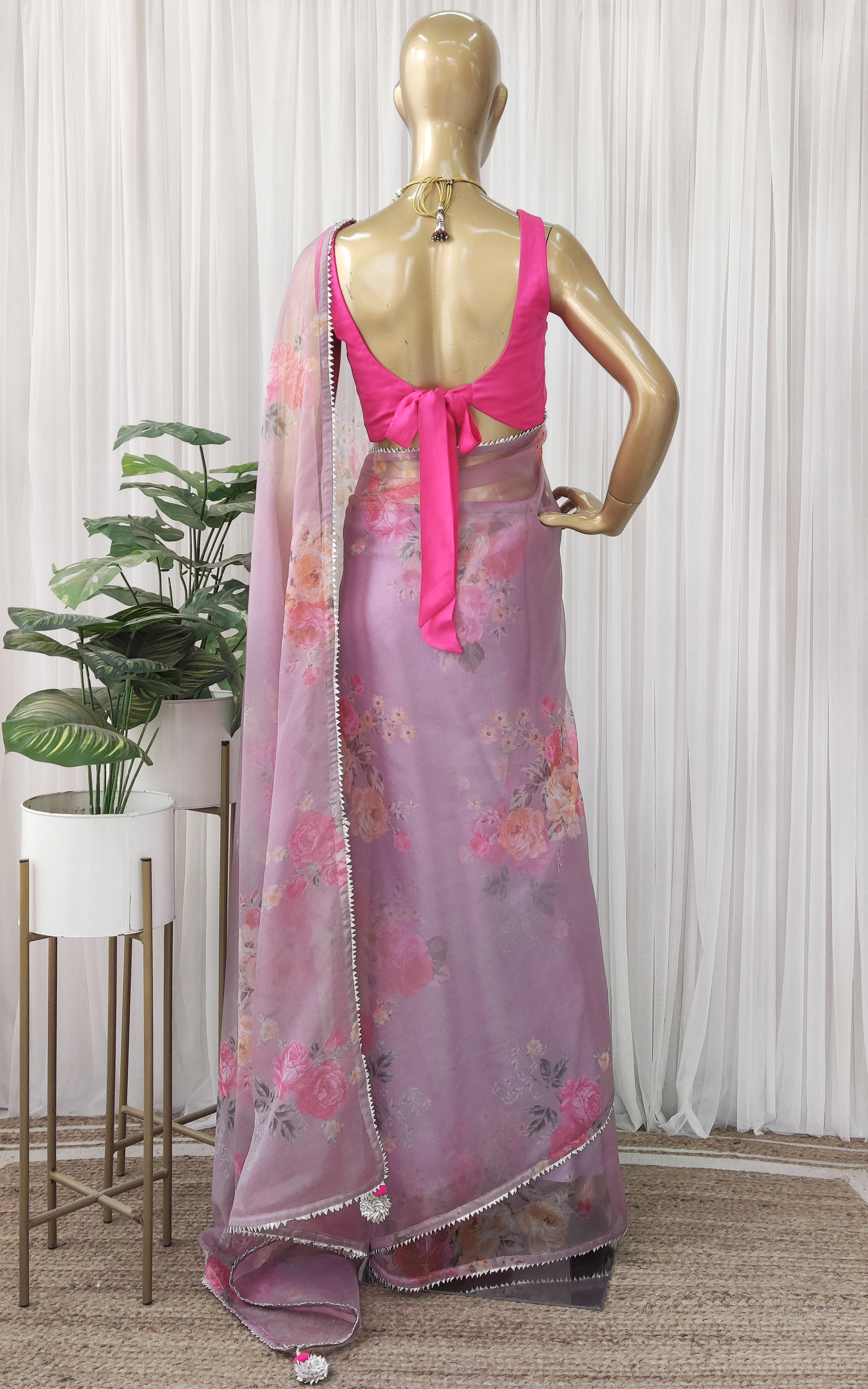 Light Purple Floral Organza Saree