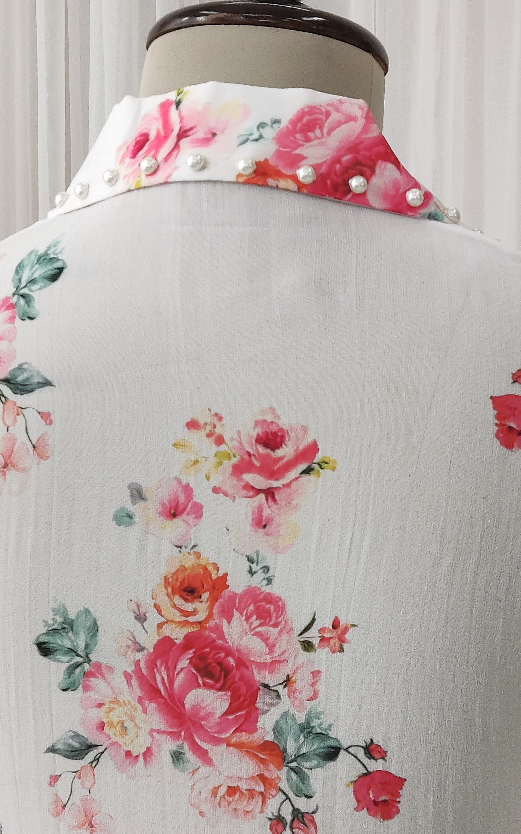 Off White Red Floral Georgetta Top