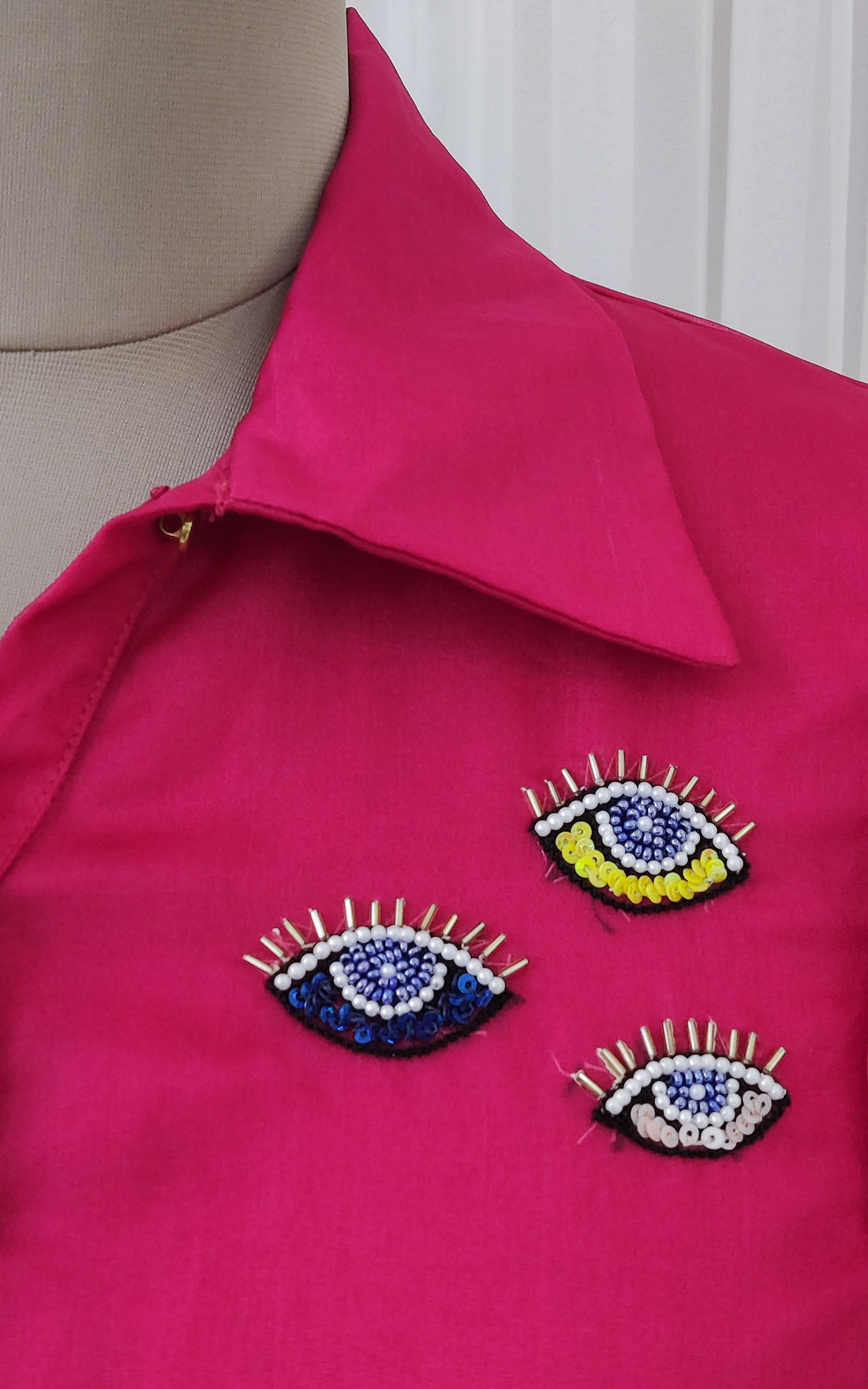 Hot Pink Organza Evil Eyes Shirt Top