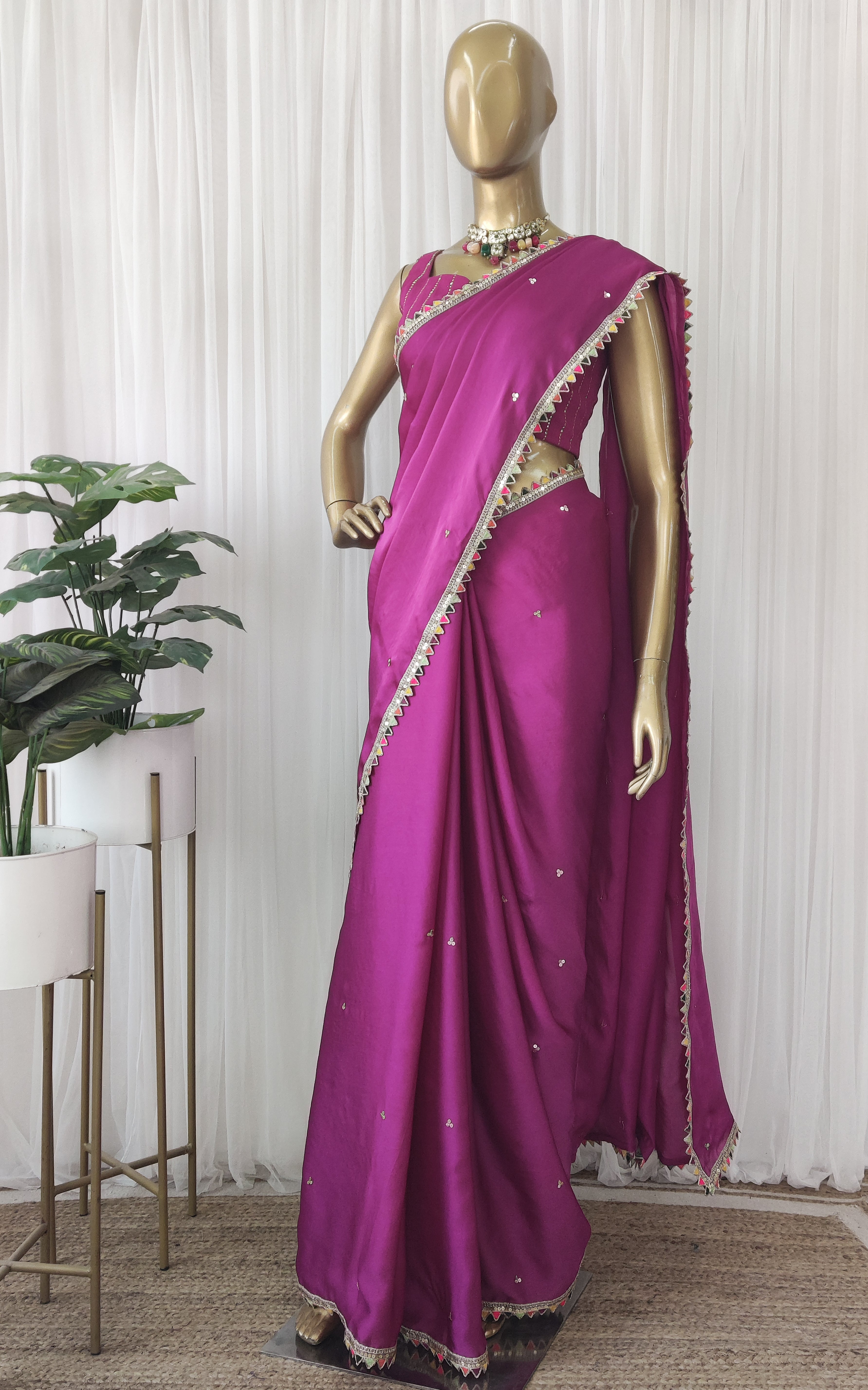 Purple Sequinwork Satin Organza Saree