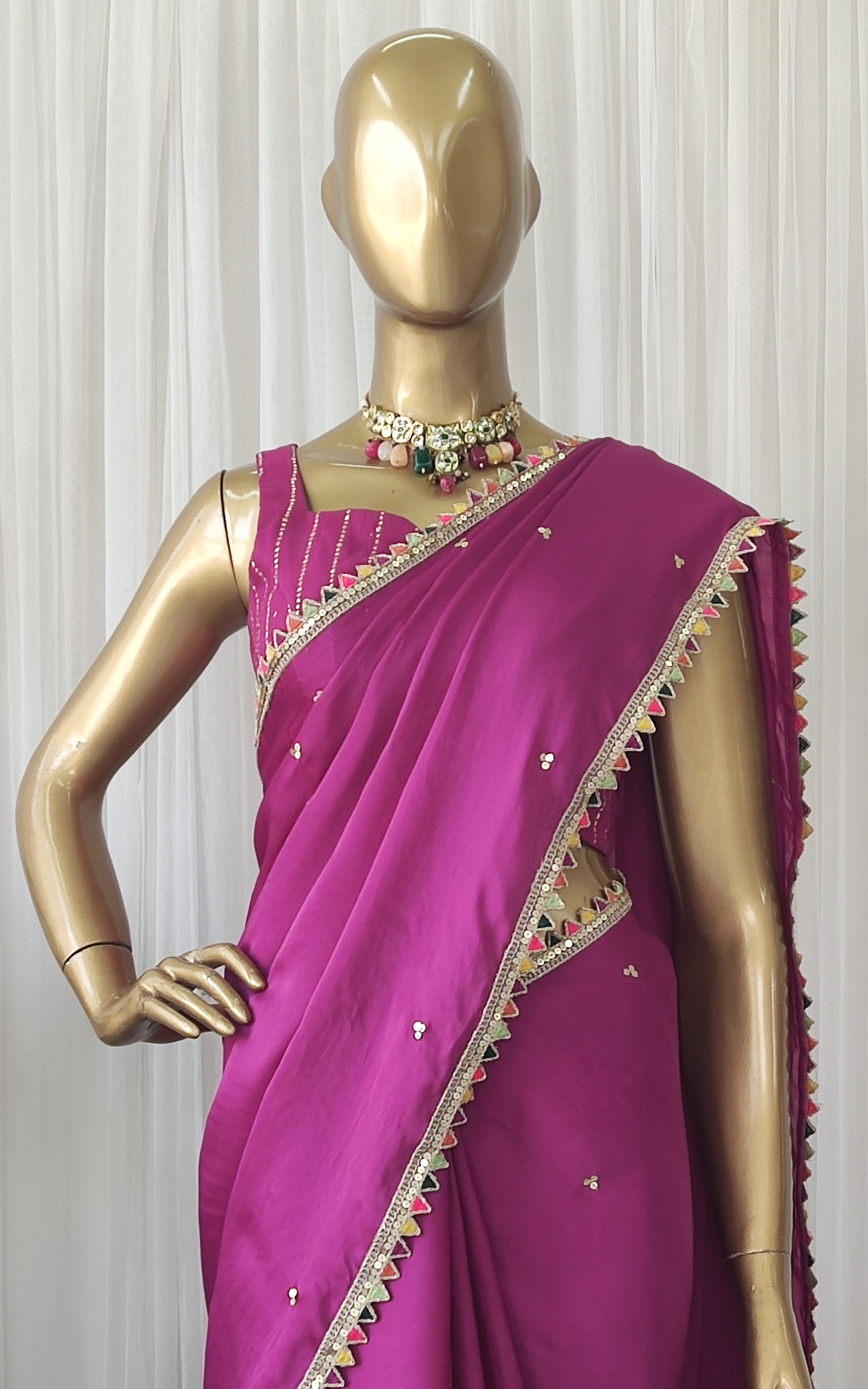 Purple Sequinwork Satin Organza Saree