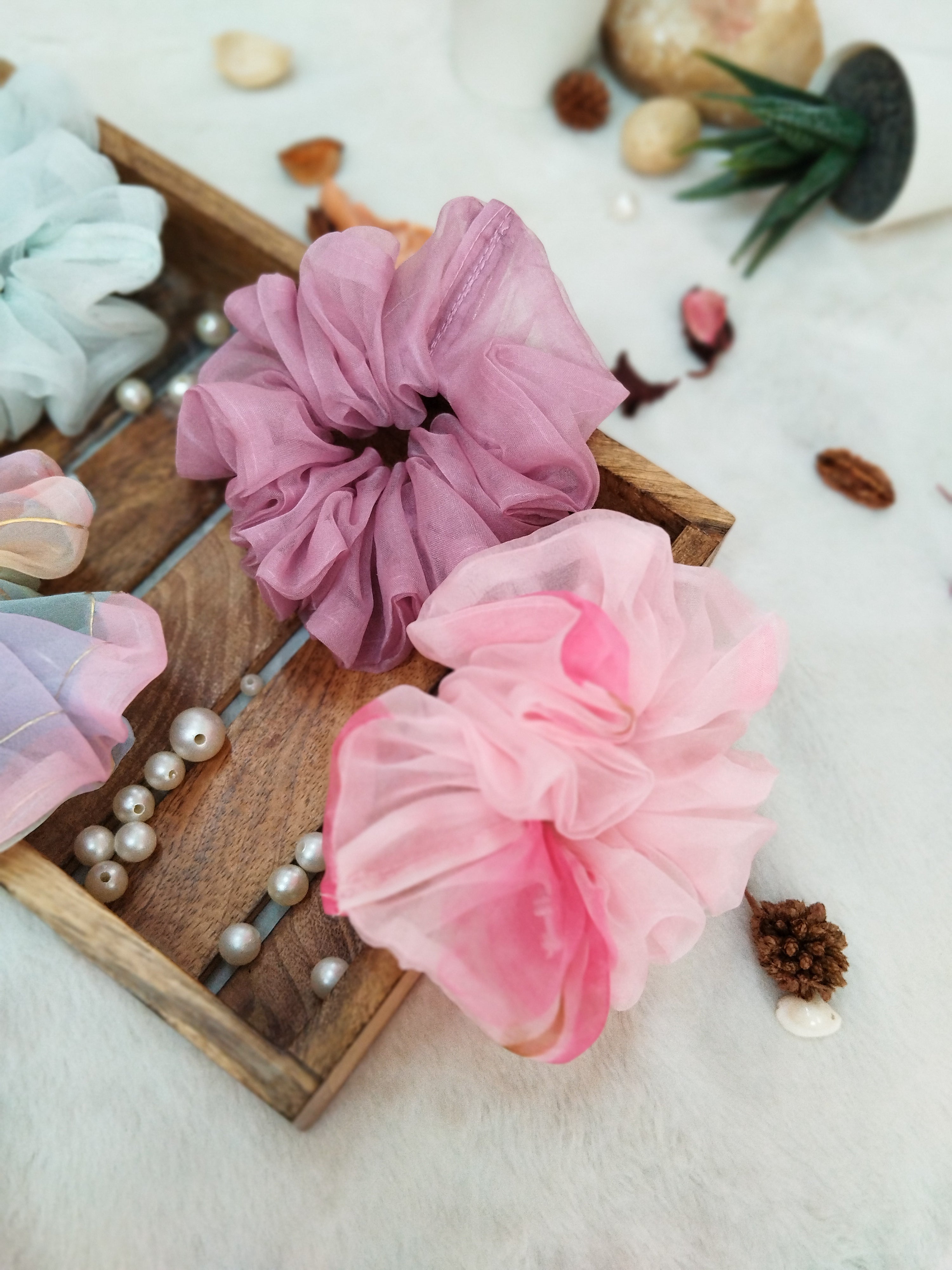 Giant Organza Scrunchies Combo (Pink, Multi, Sky Blue, Lilac)