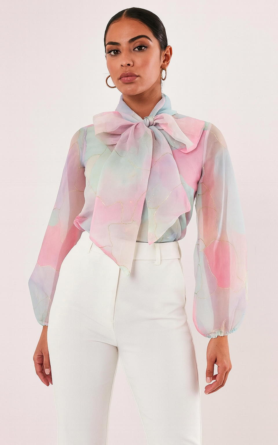 Pastel Dream Organza Bow-Tie Up Top