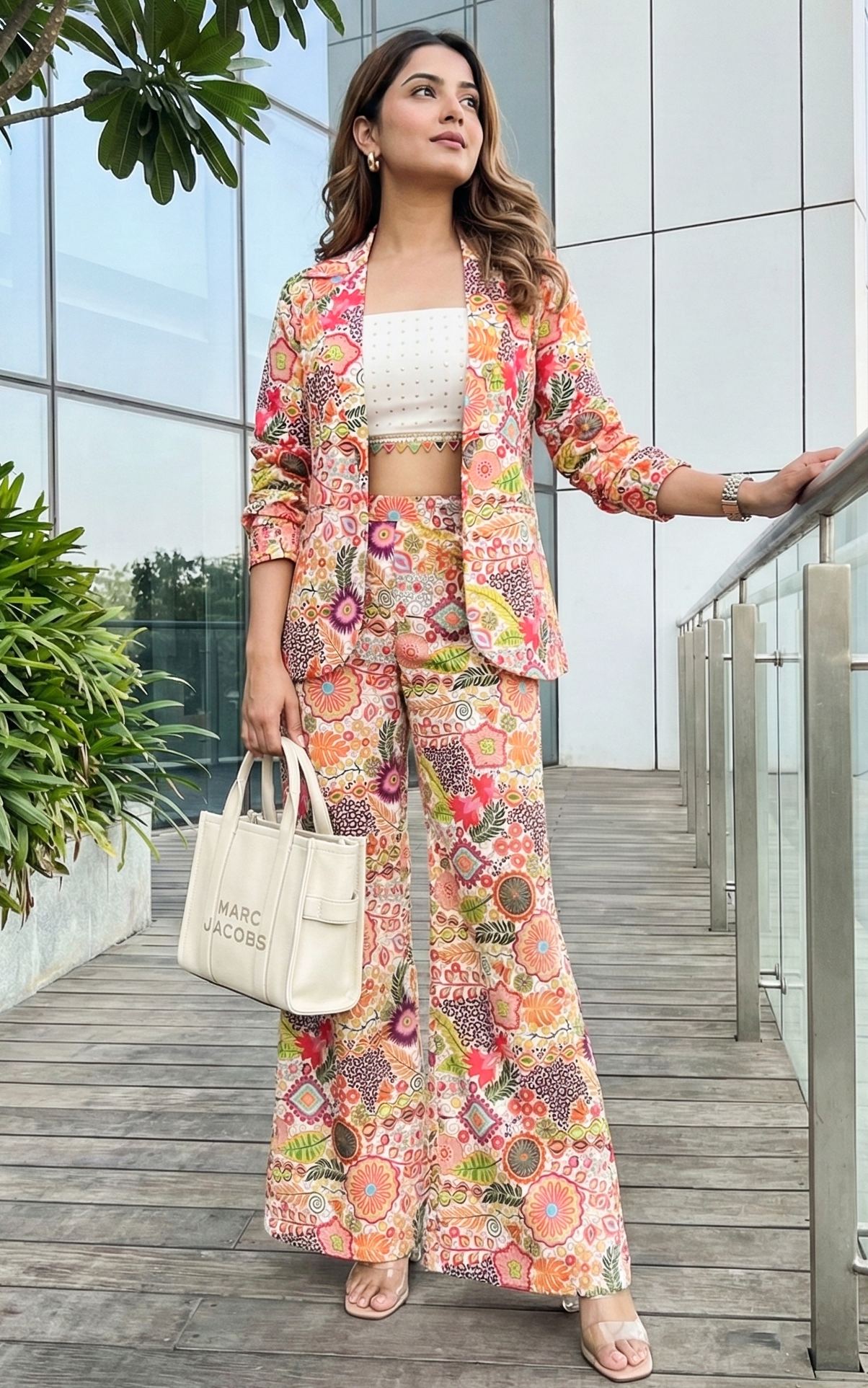 White Colorful Printed Blazer Co-Ord Set