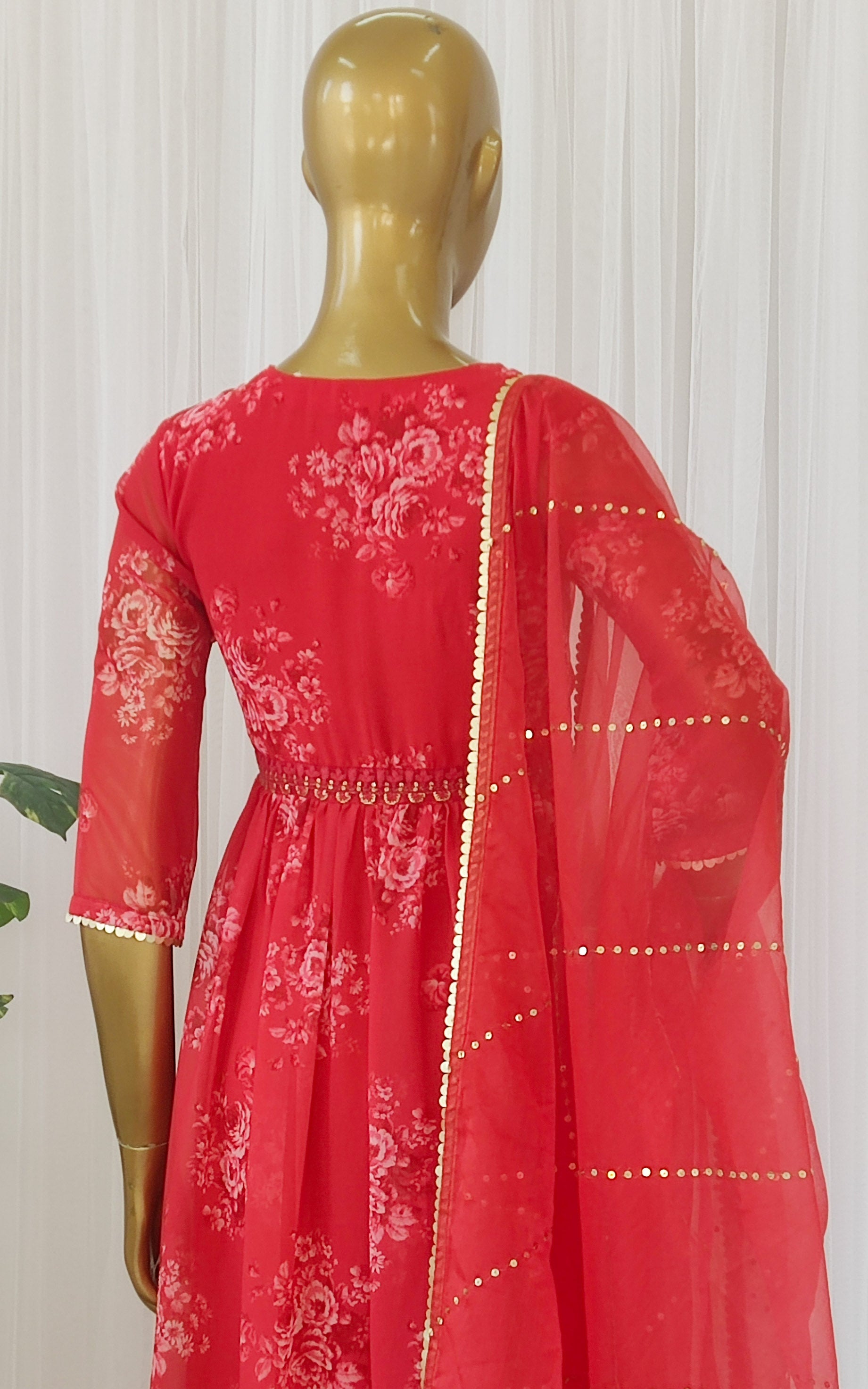 Red Printed Georgette  Hand Work Anarkali