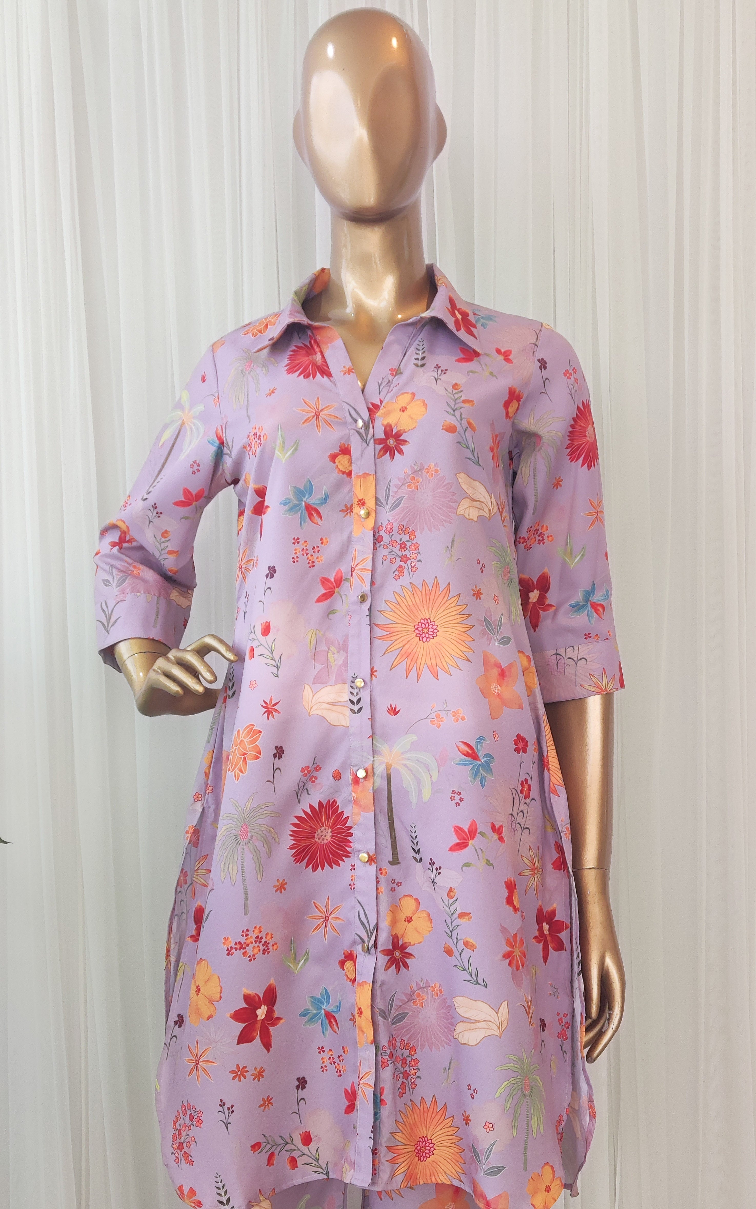 Lavender Tropical Print Crepe Co-Ord Set