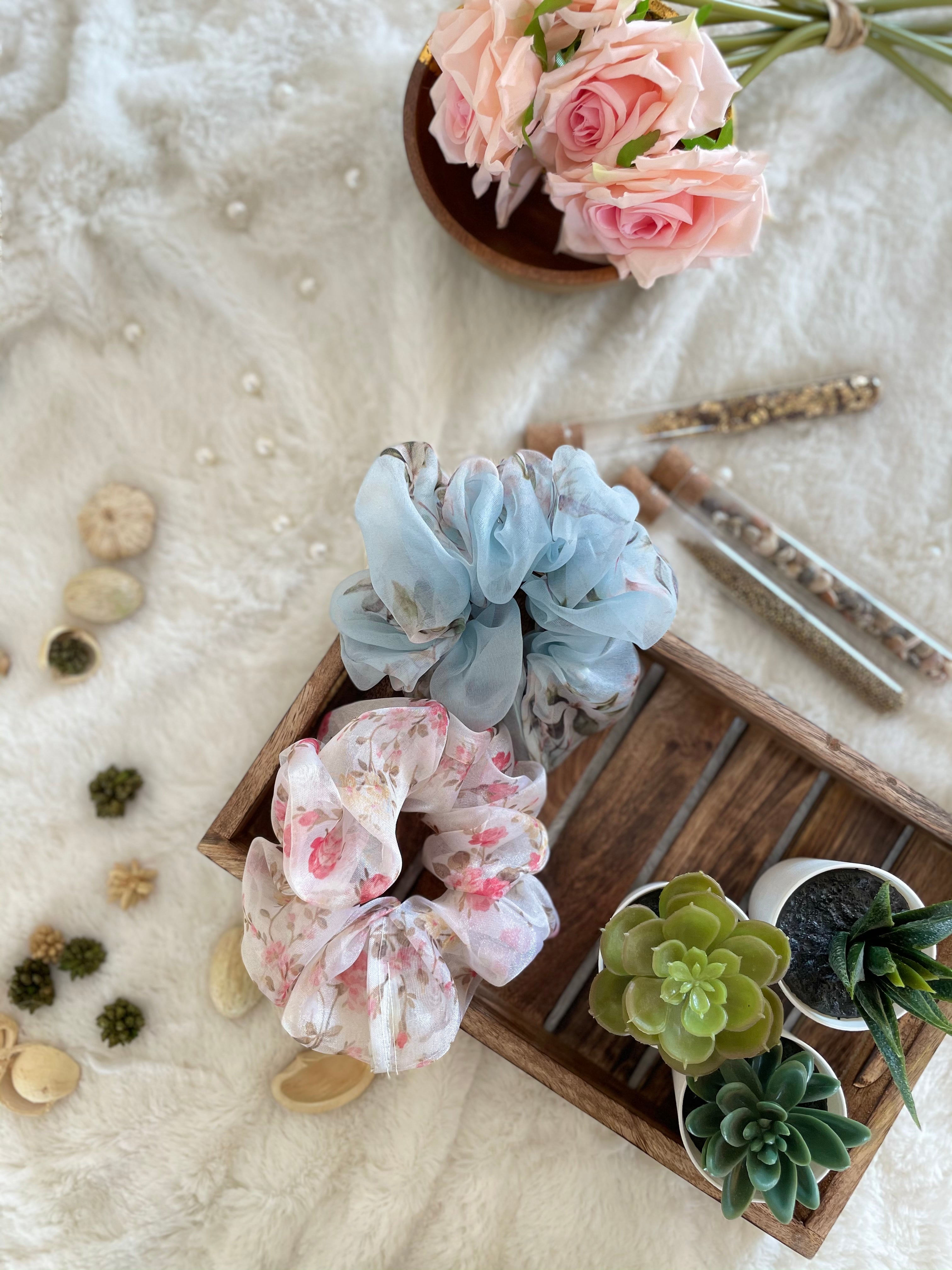 Giant Organza Scrunchies Combo (White, Sky-Blue)