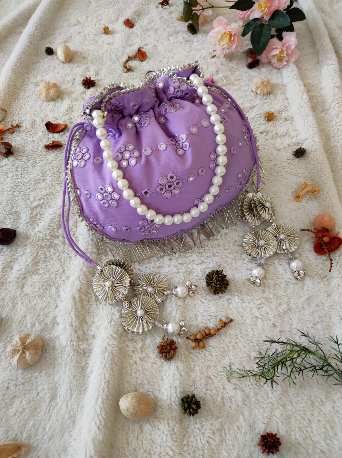 Lilac Mirrorwork Potli Bag