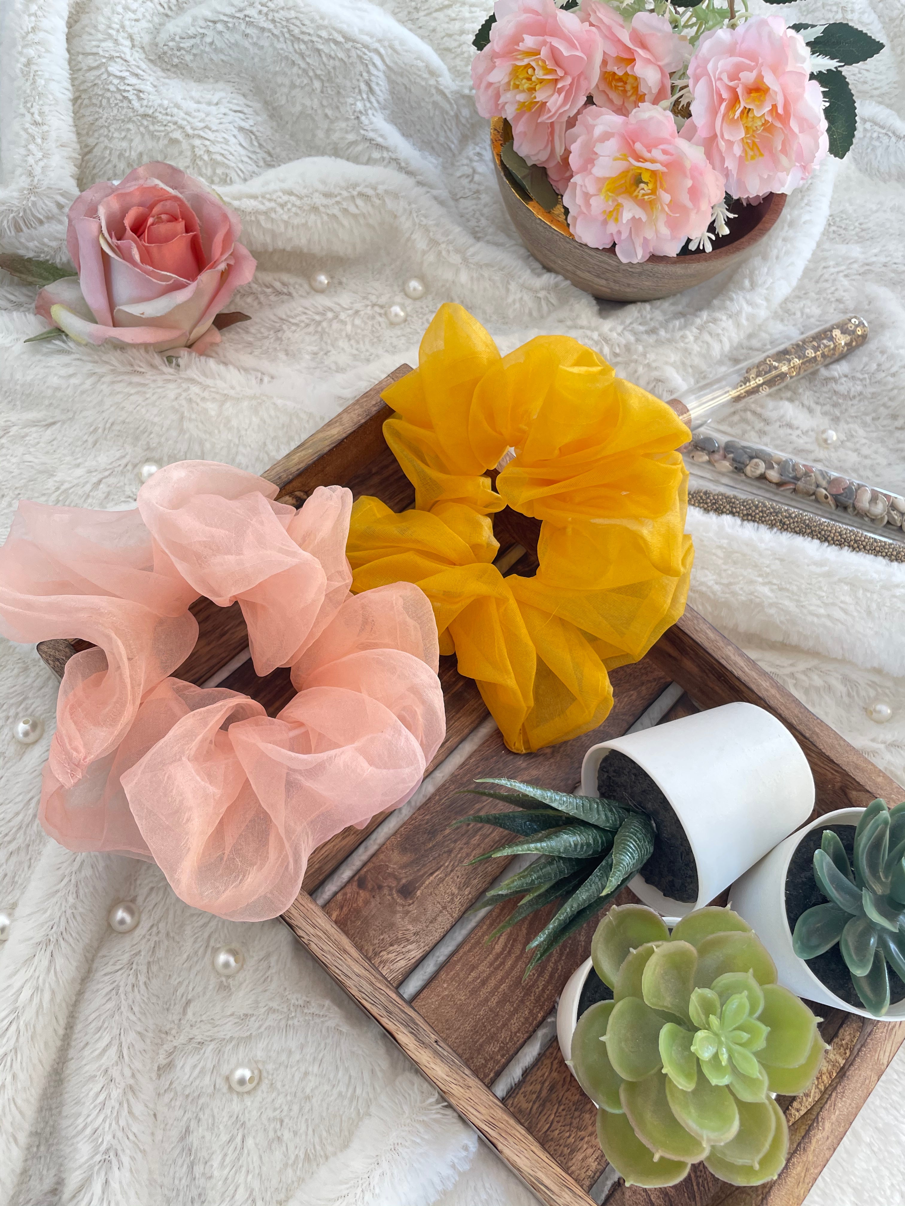 Giant Organza Scrunchies Combo (Powder Pink, Yellow)
