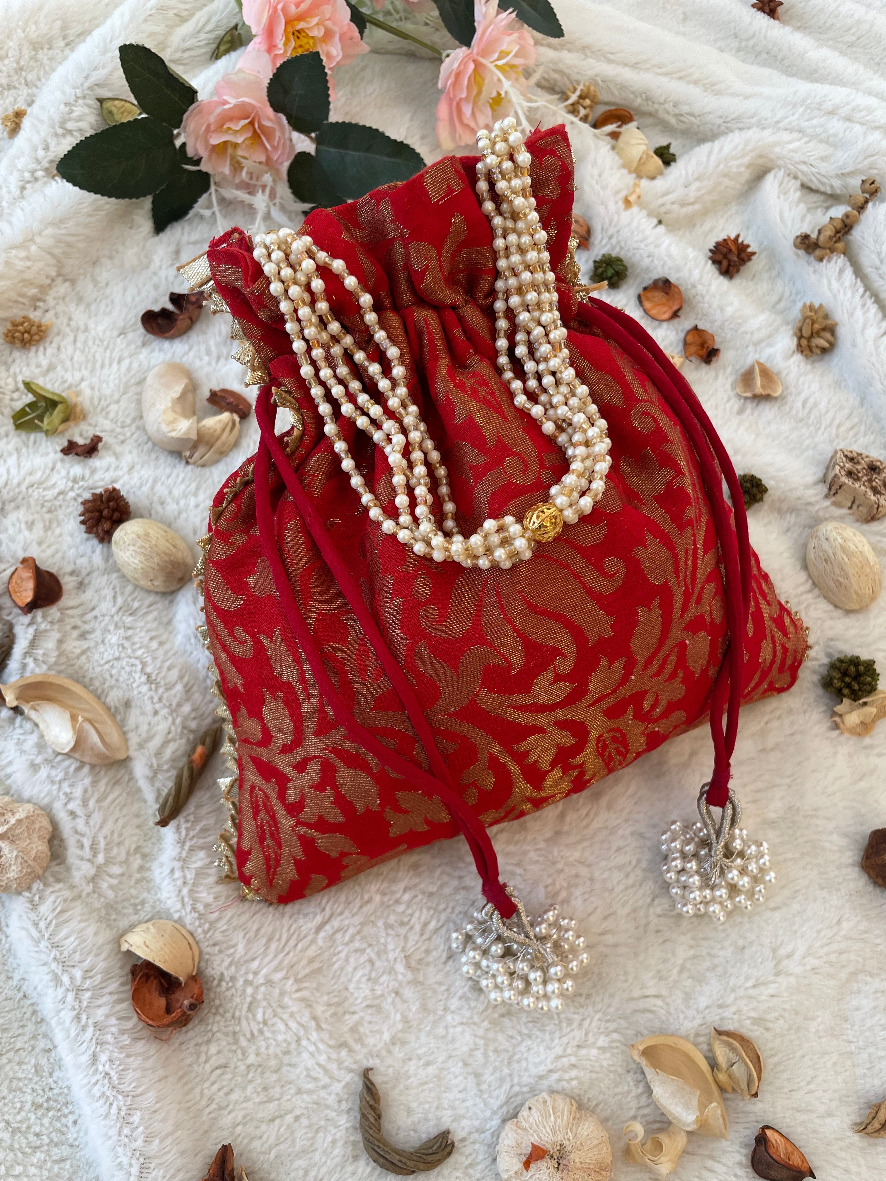 Red Banarasi Potli Bag