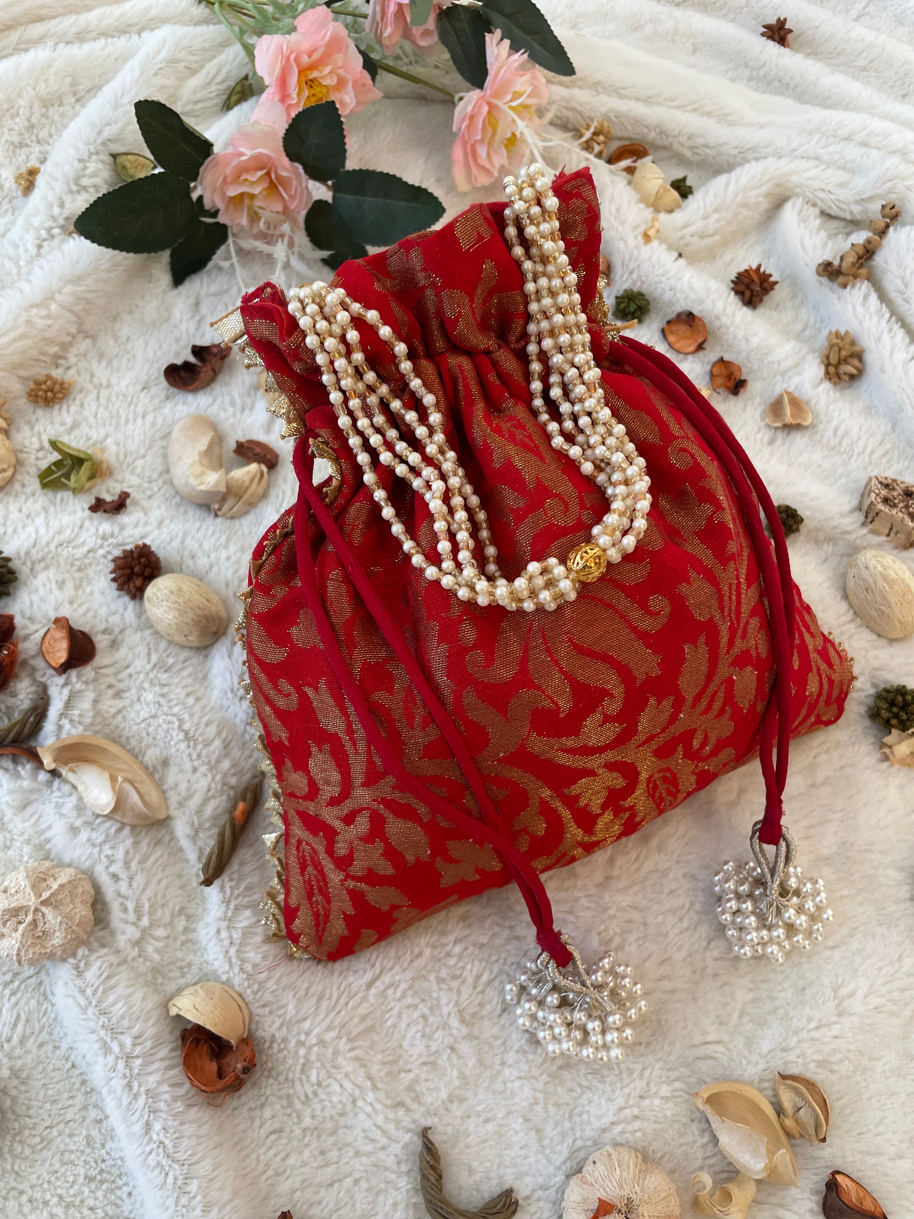 Red Banarasi Potli Bag