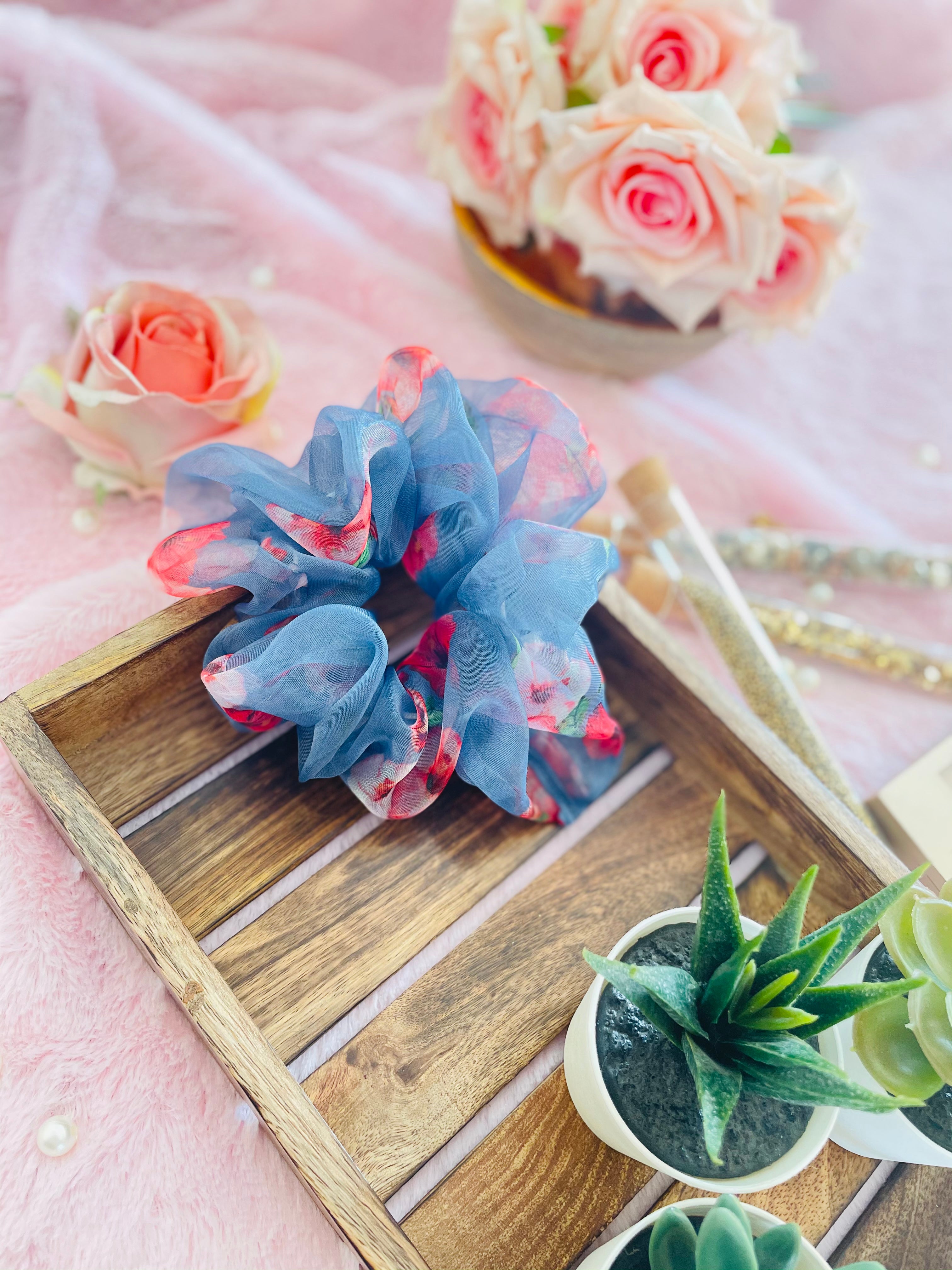 Blue Giant Organza Scrunchie
