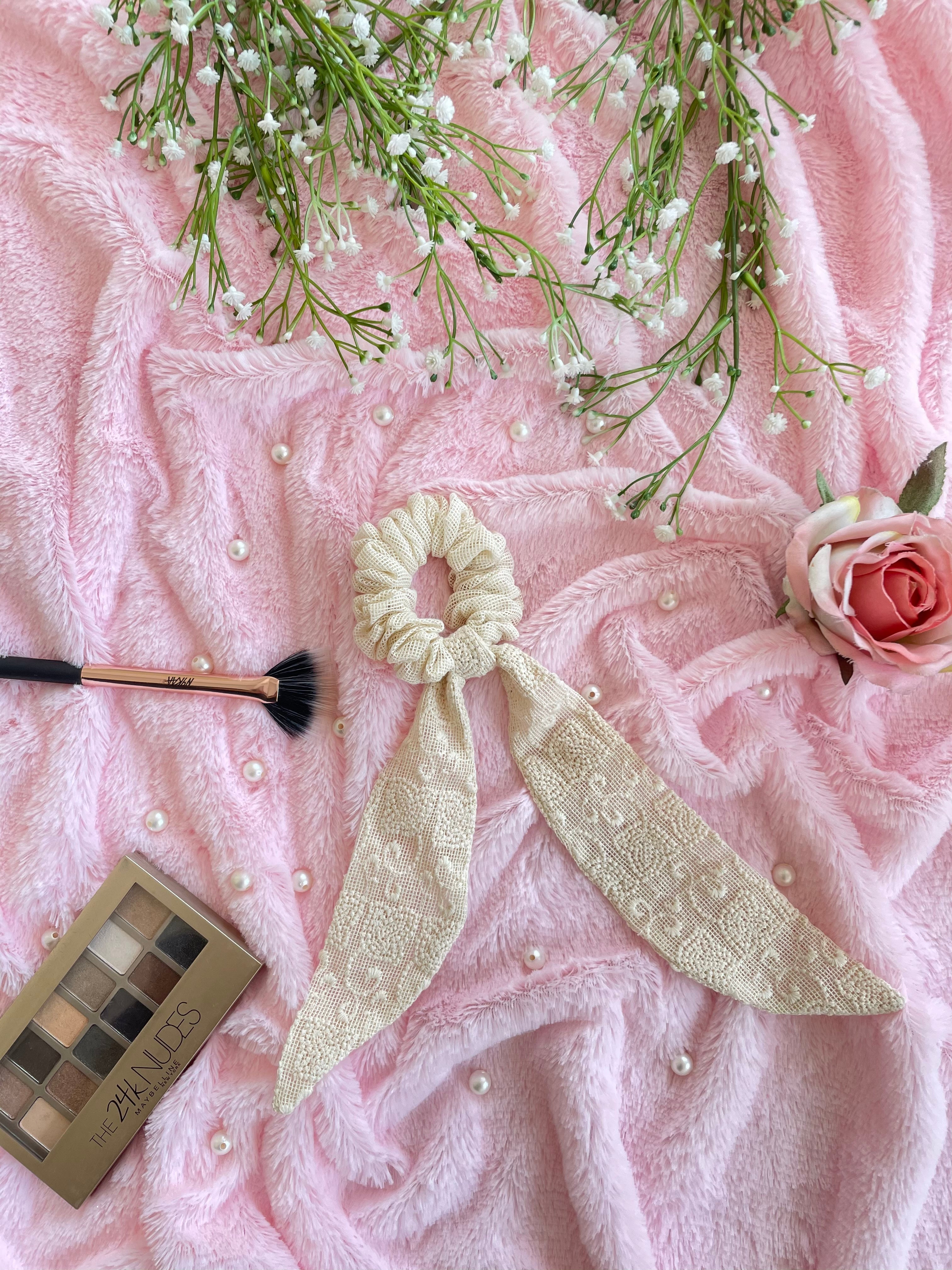 Crochet Net Scarf Scrunchies Off- White