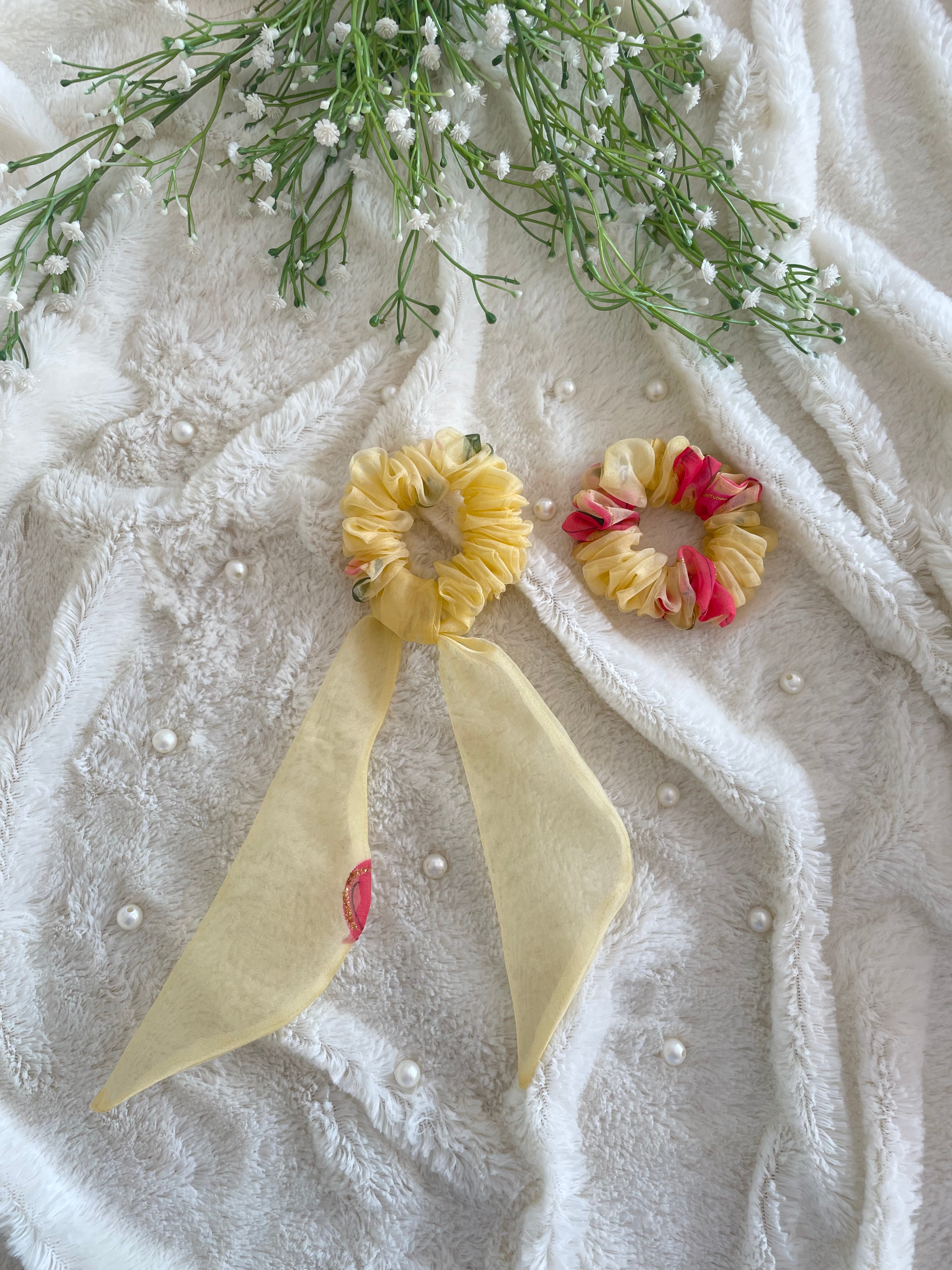 Organza Scrunchie and Scarf Scrunchie Combo (Yellow)