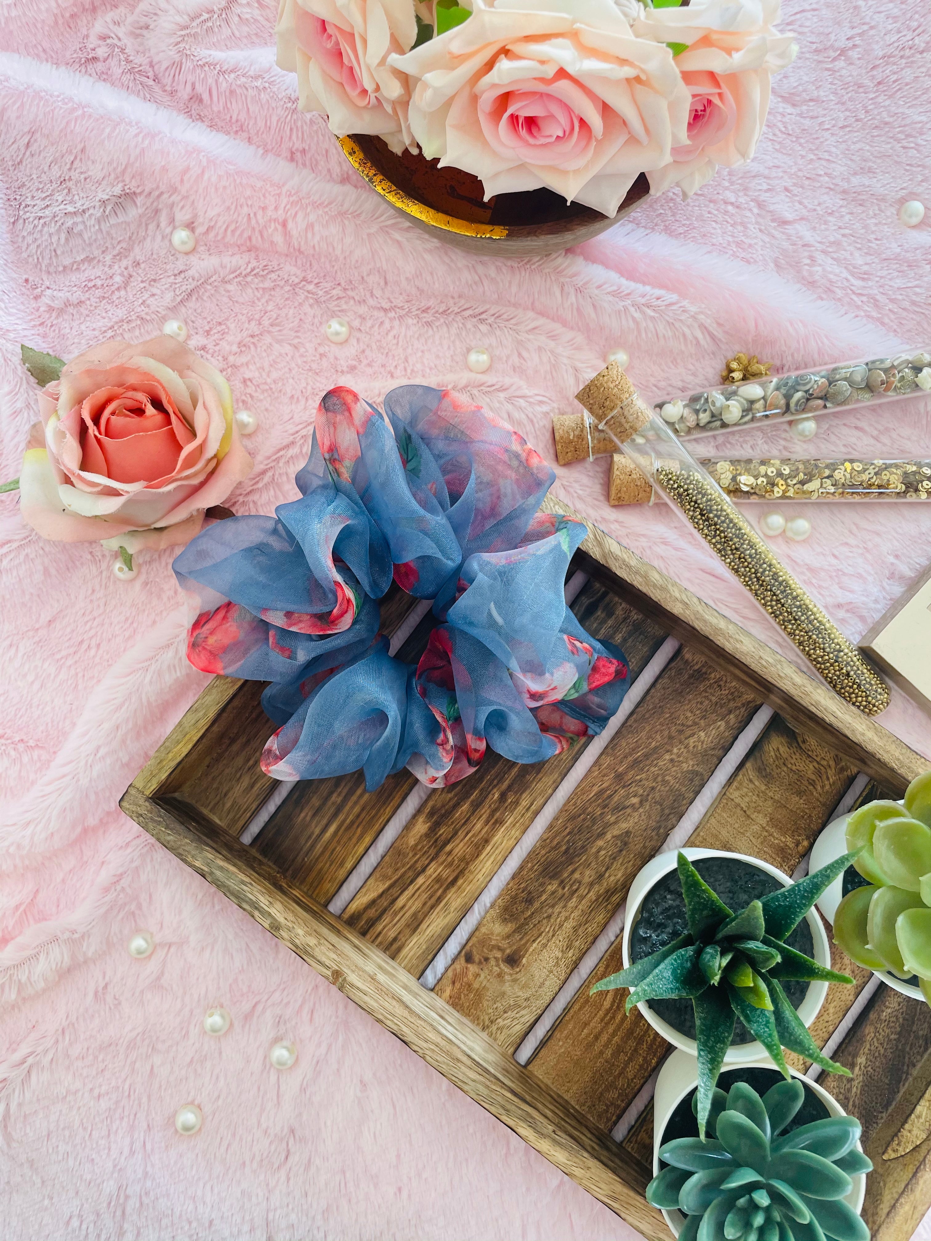 Blue Giant Organza Scrunchie