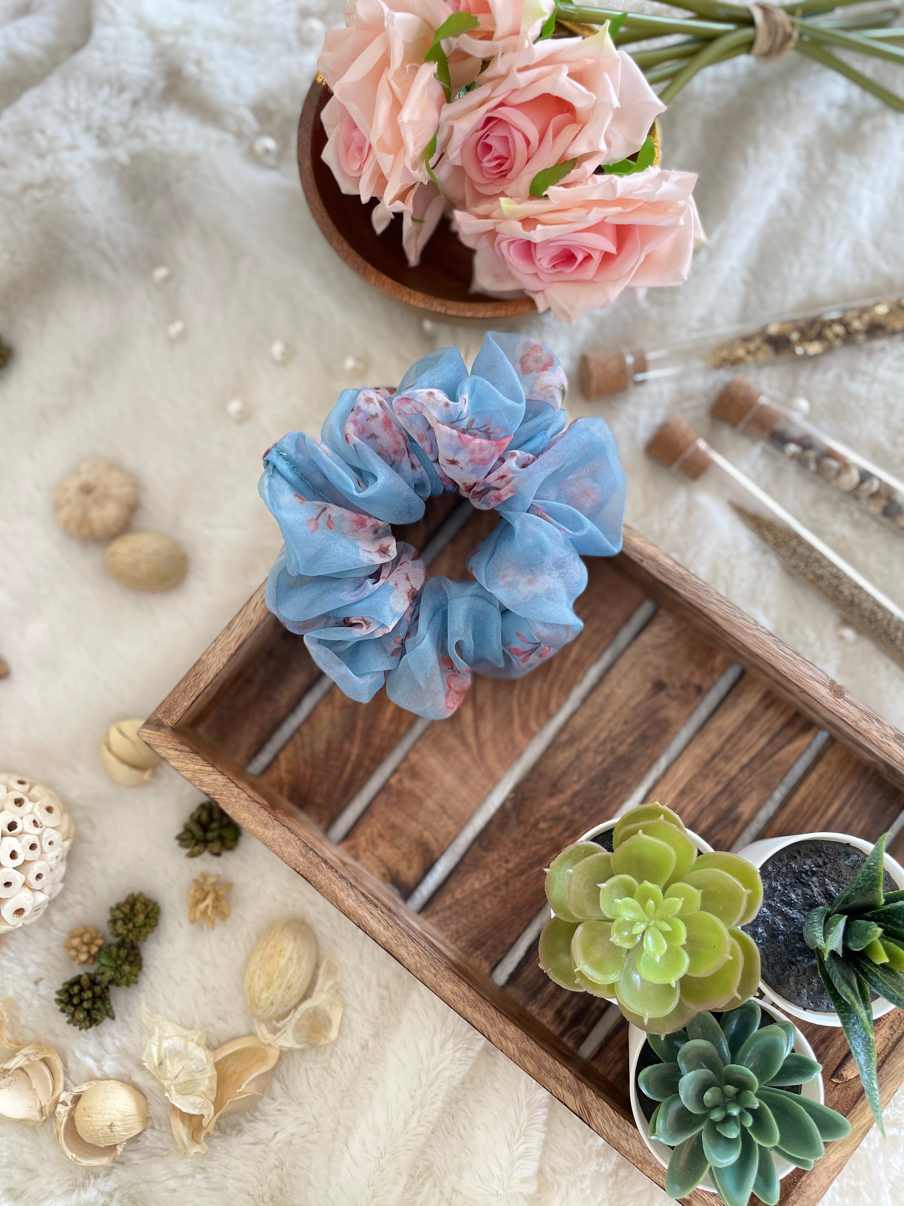 Cerulian Blue Giant Organza Scrunchie