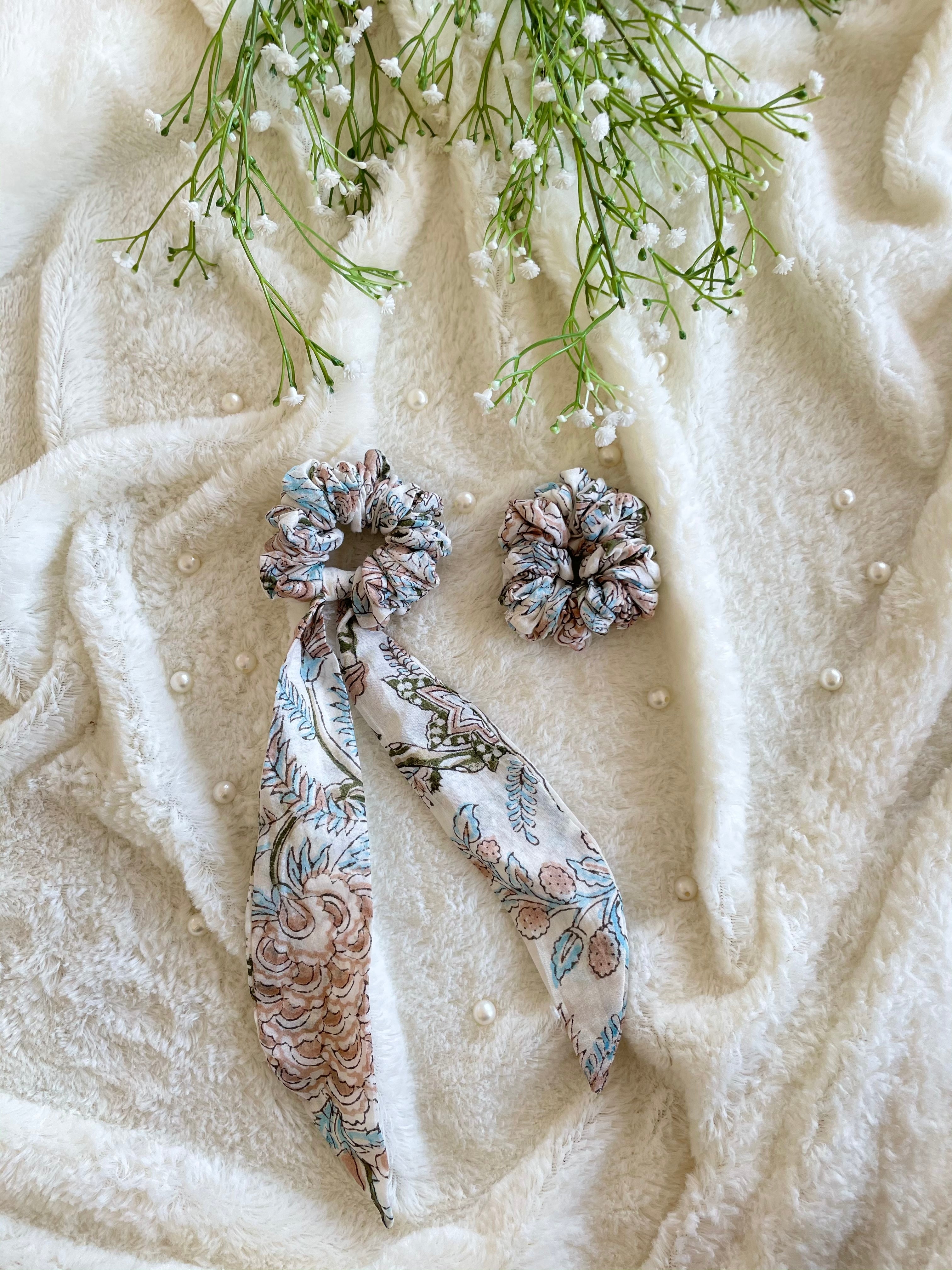 Cotton Scrunchie and Scarf Scrunchie Combo (Vintage White)