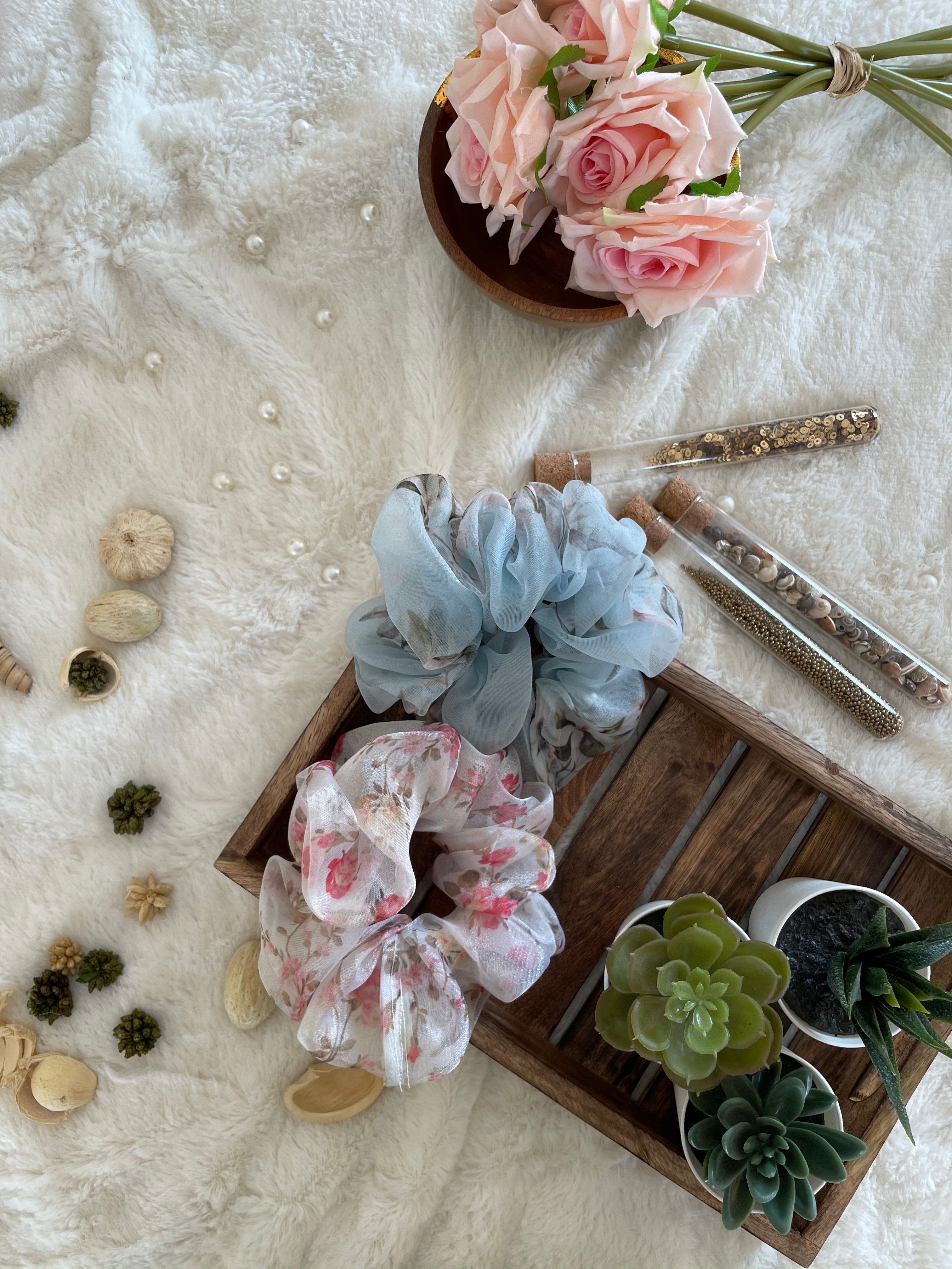 Giant Organza Scrunchies Combo (White, Sky-Blue)