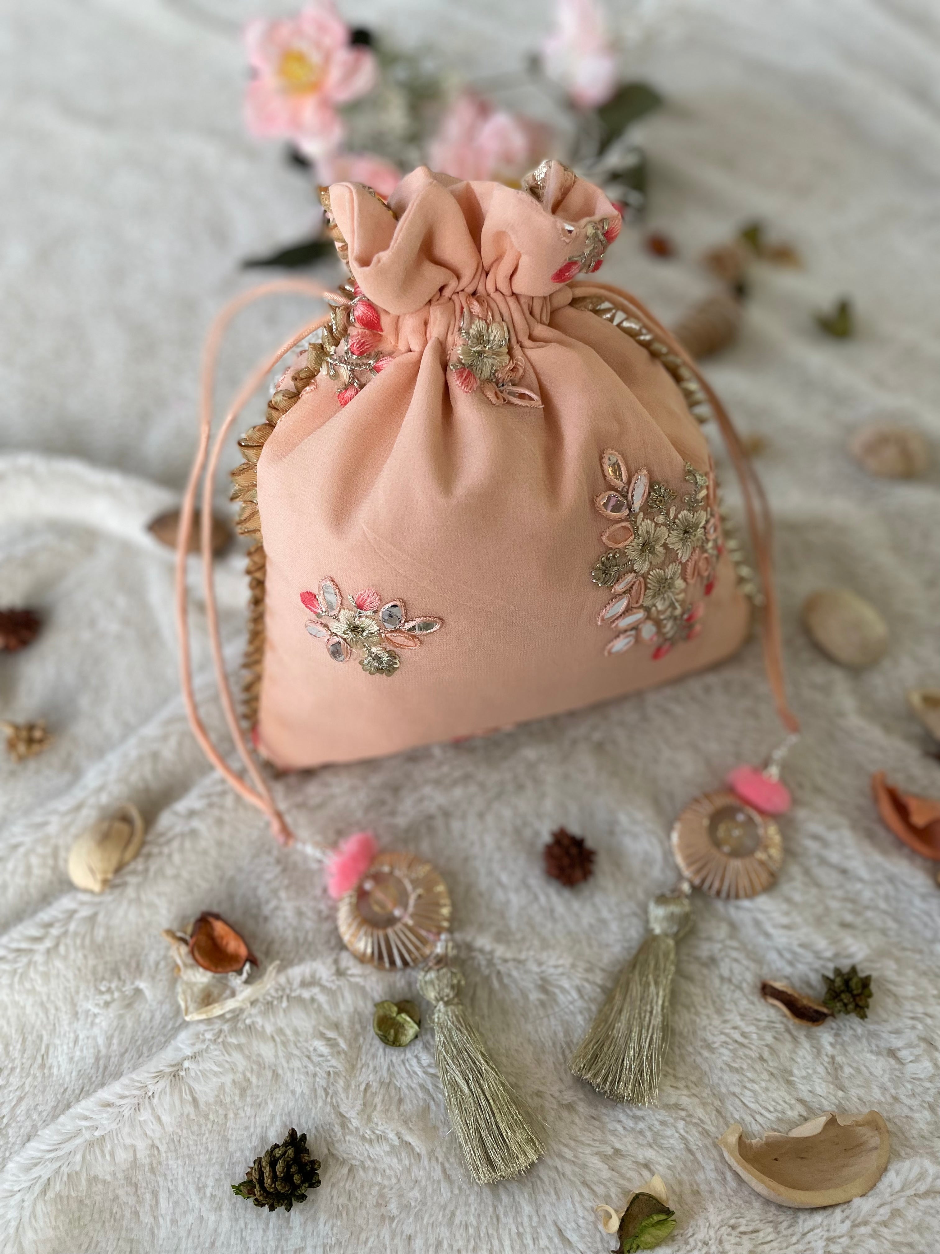 Melon Embroidered Potli Bag