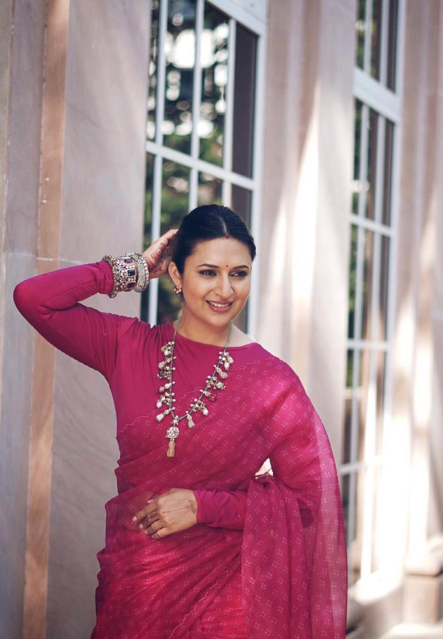 Divyanka Tripathi Rani Bandhej Organza Saree With Lycra Blouse