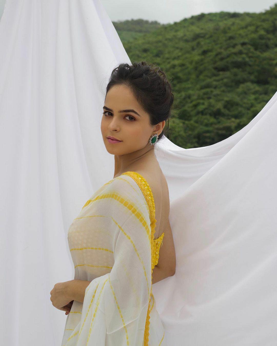 Palak Sindhwani Yellow Shibori Georgette Saree with Mirrorwork Blouse