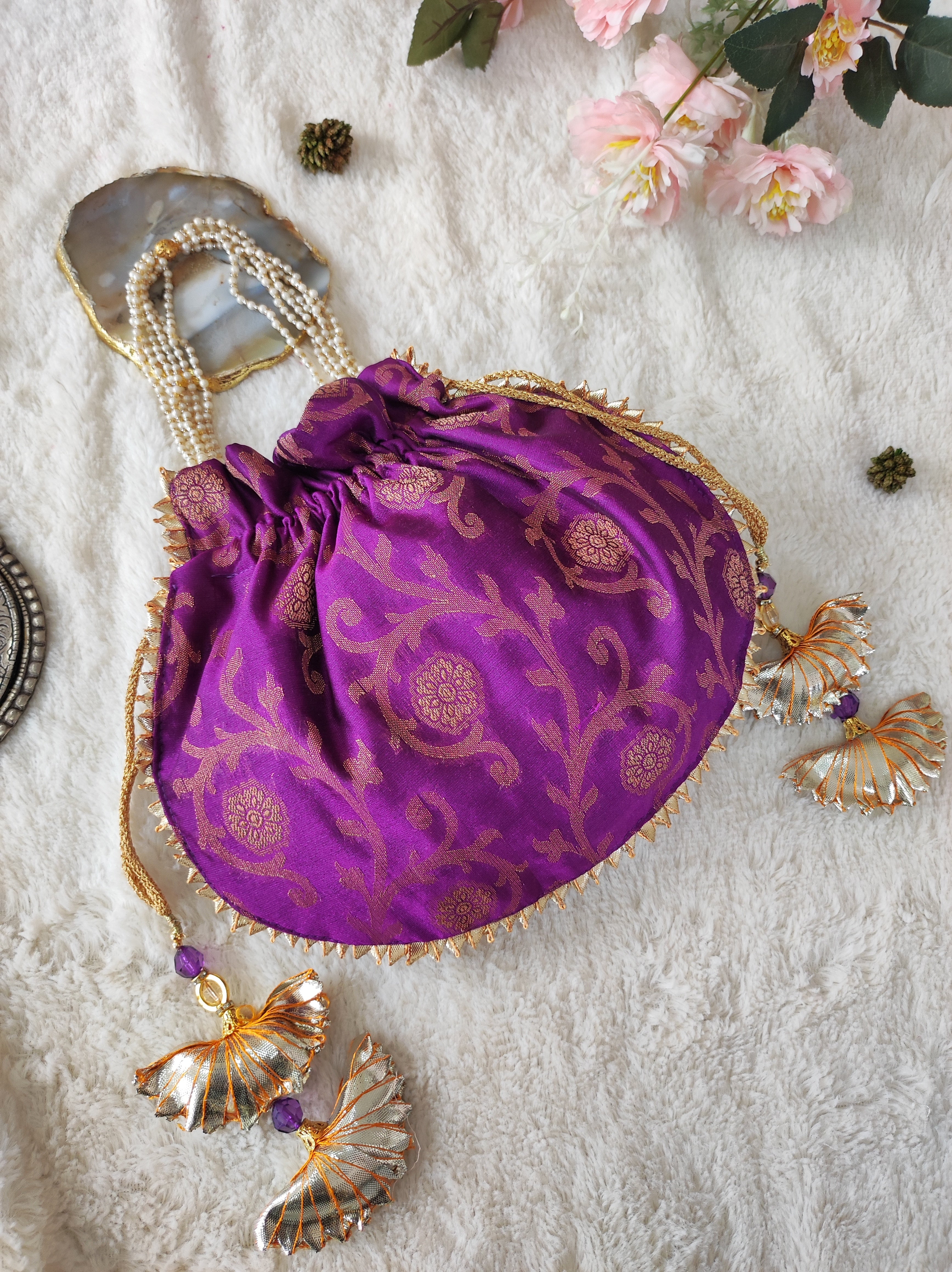 Purple Brocade Potli Bag