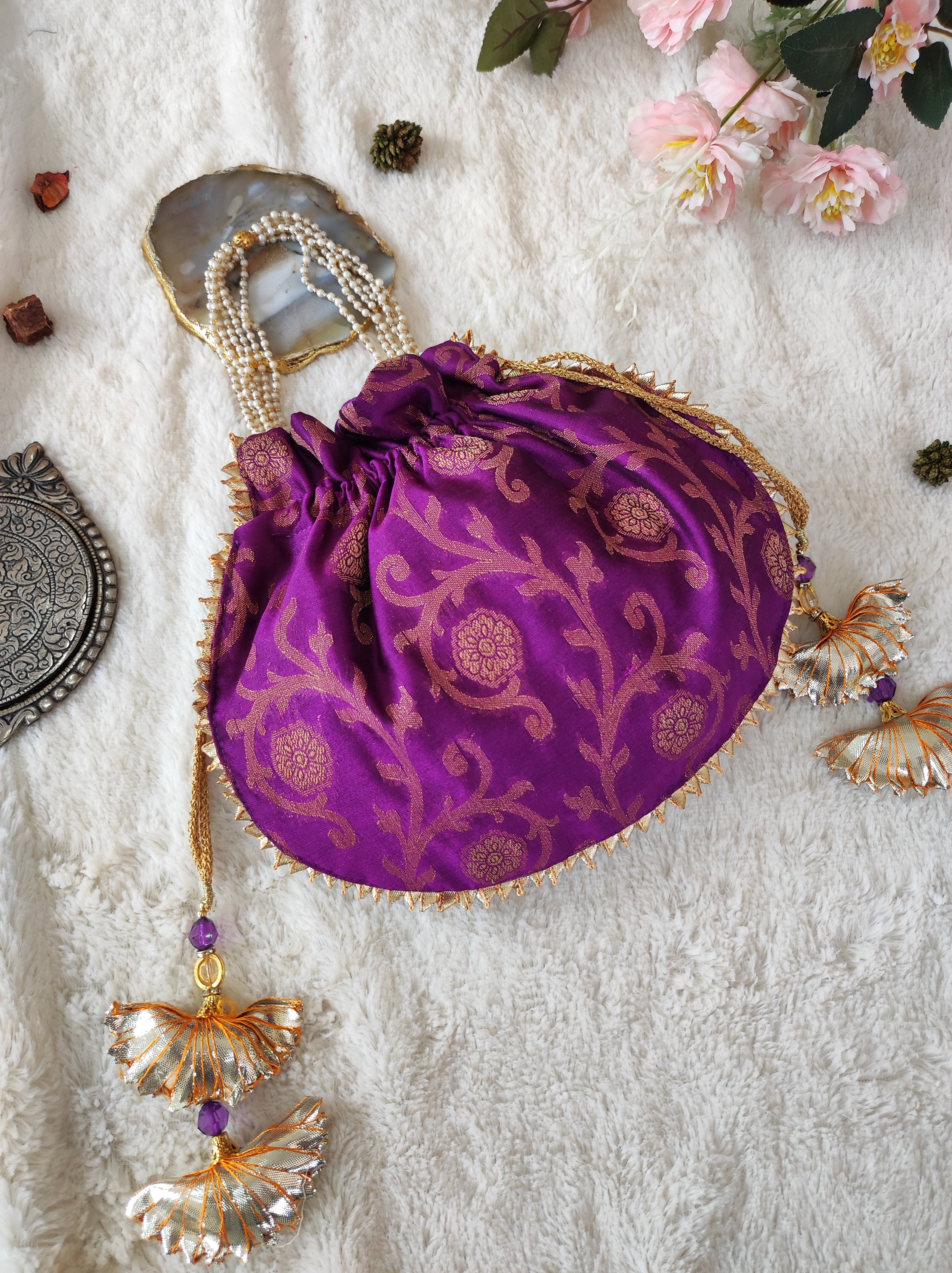 Purple Brocade Potli Bag