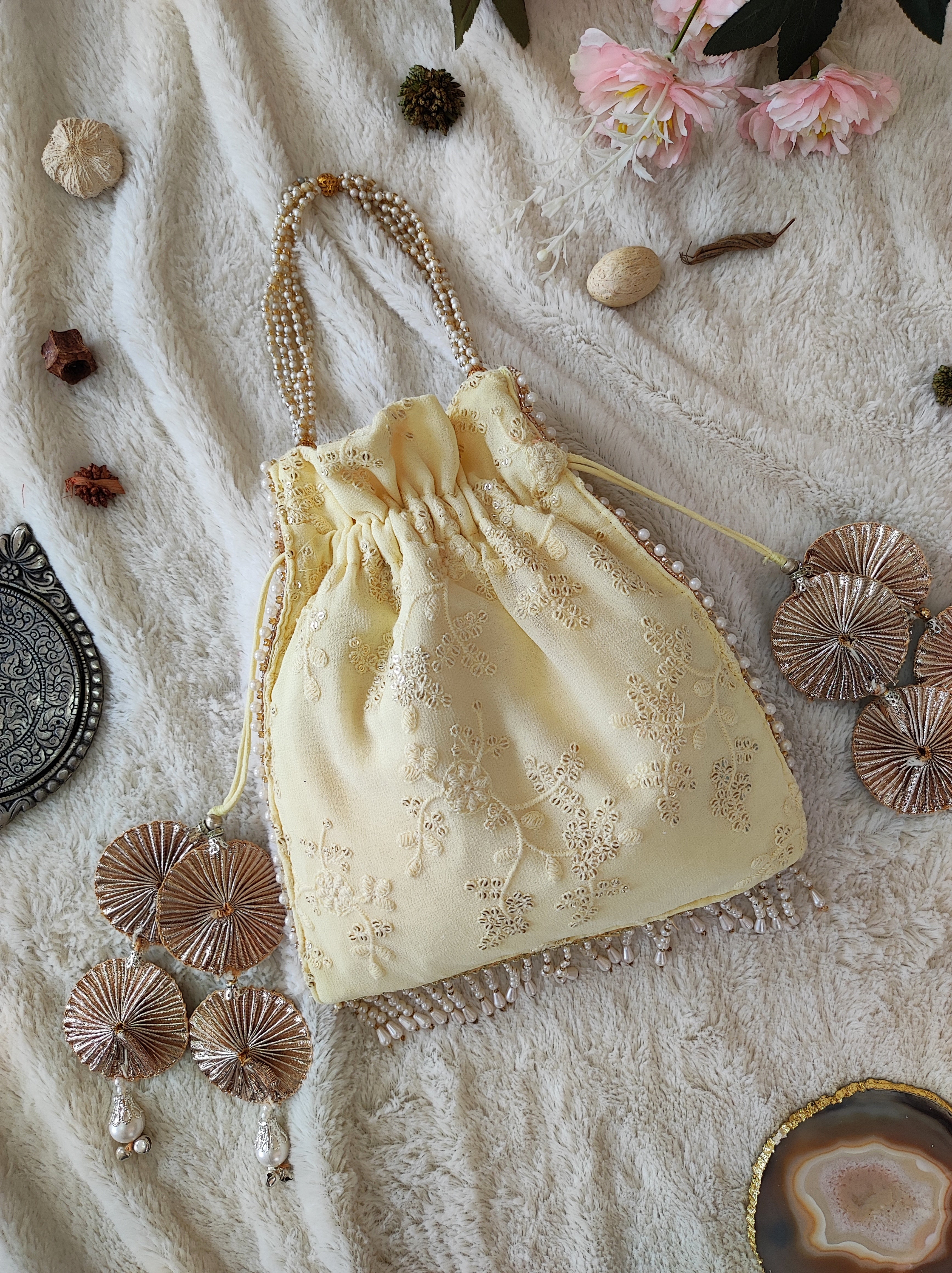 Yellow Sequinned Potli Bag
