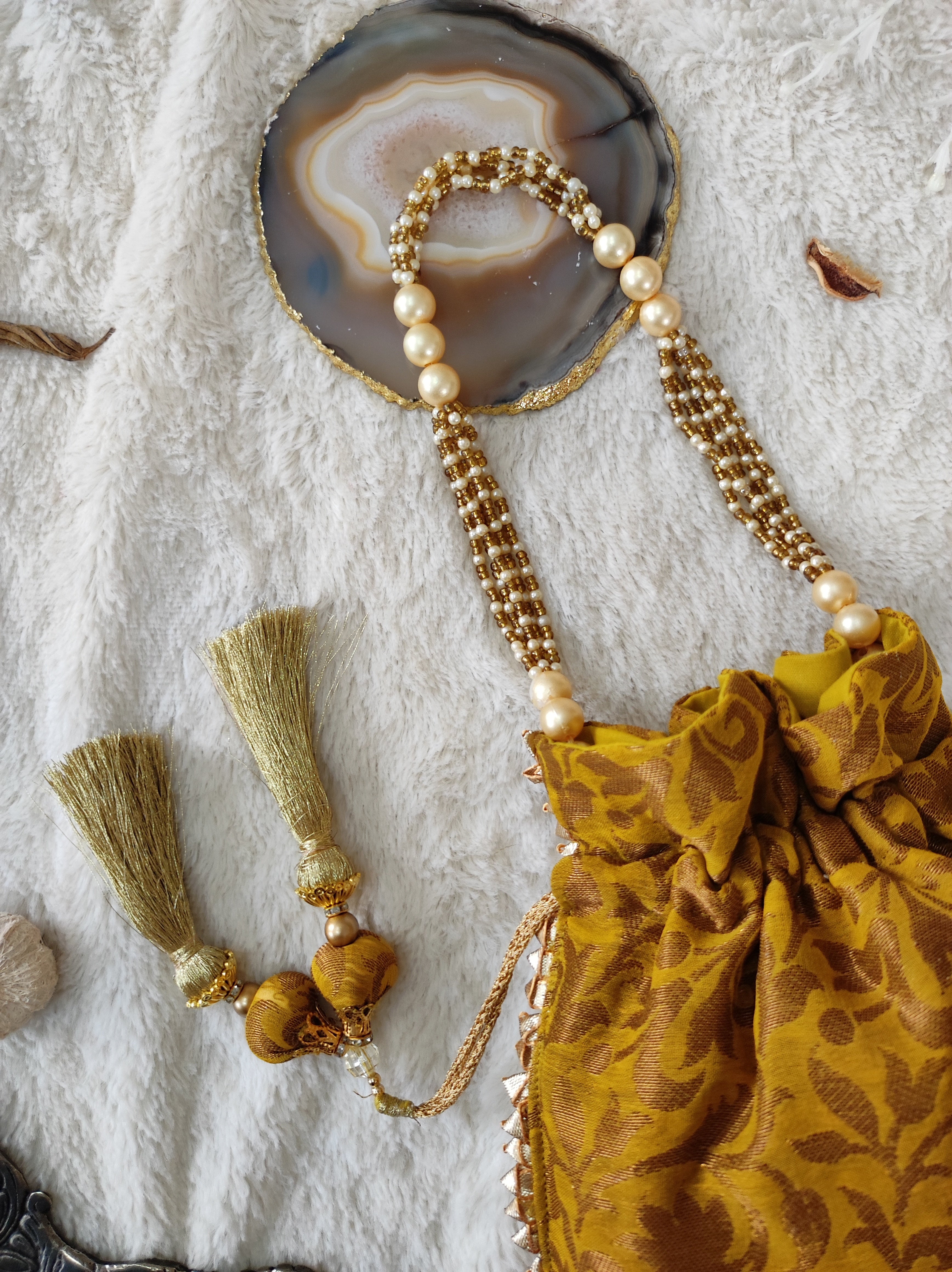 Mustard Banarasi Georgette Potli Bag