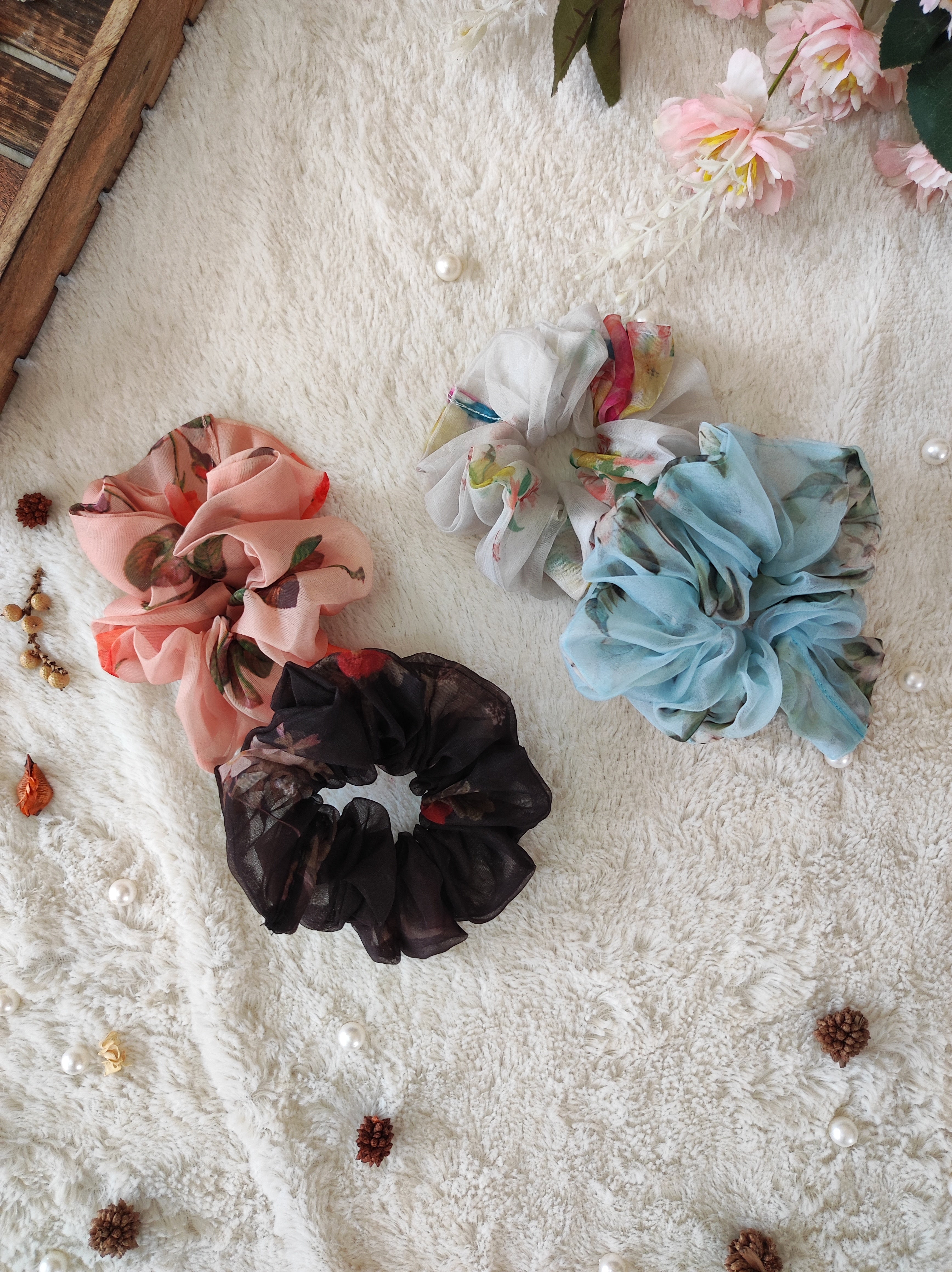 Giant Organza Scrunchie (Sky Blue,Off-White,Black, Blushed Rose)