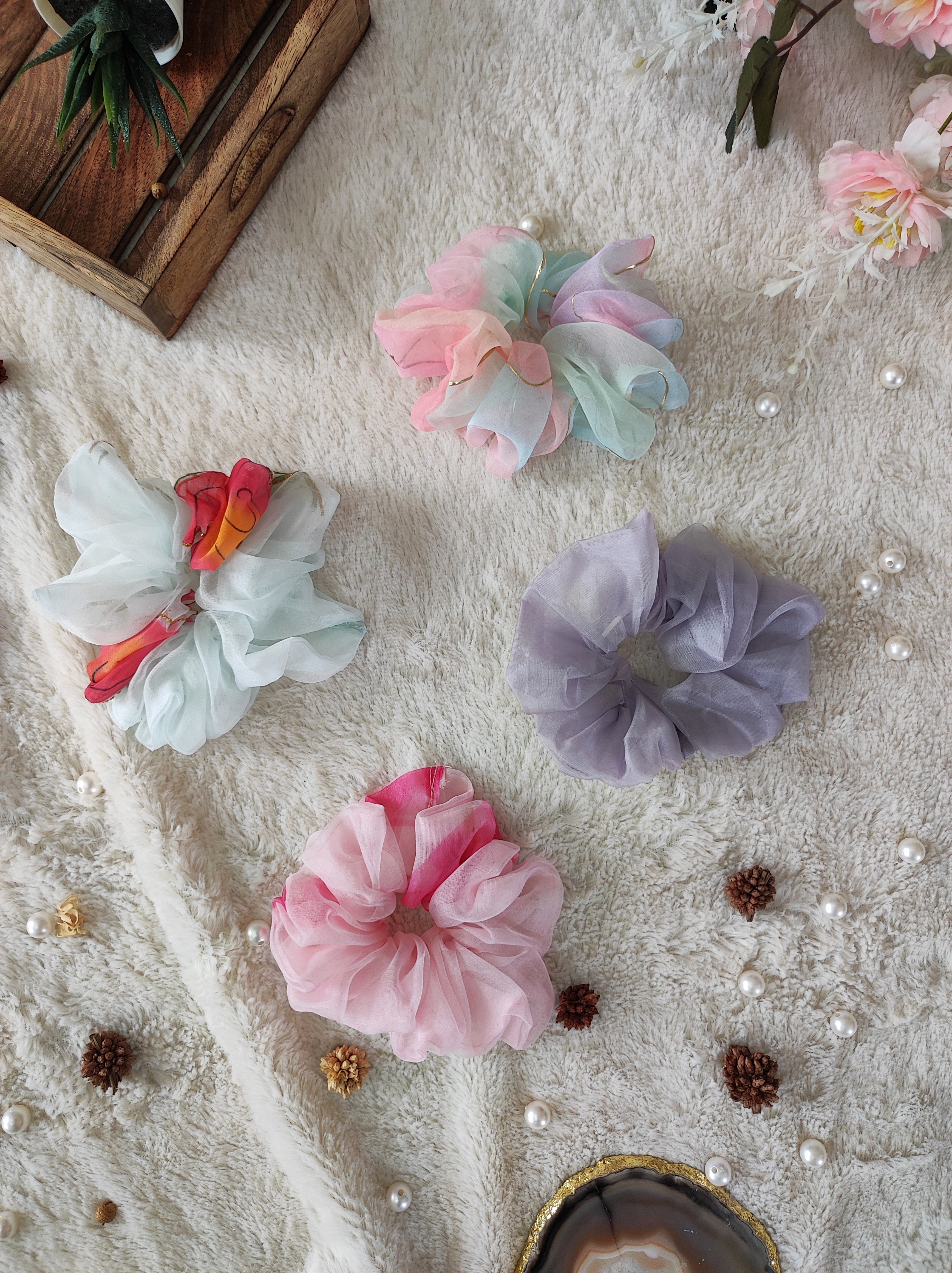 Giant Organza Scrunchies Combo (Pink, Multi, Sky Blue, Lilac)