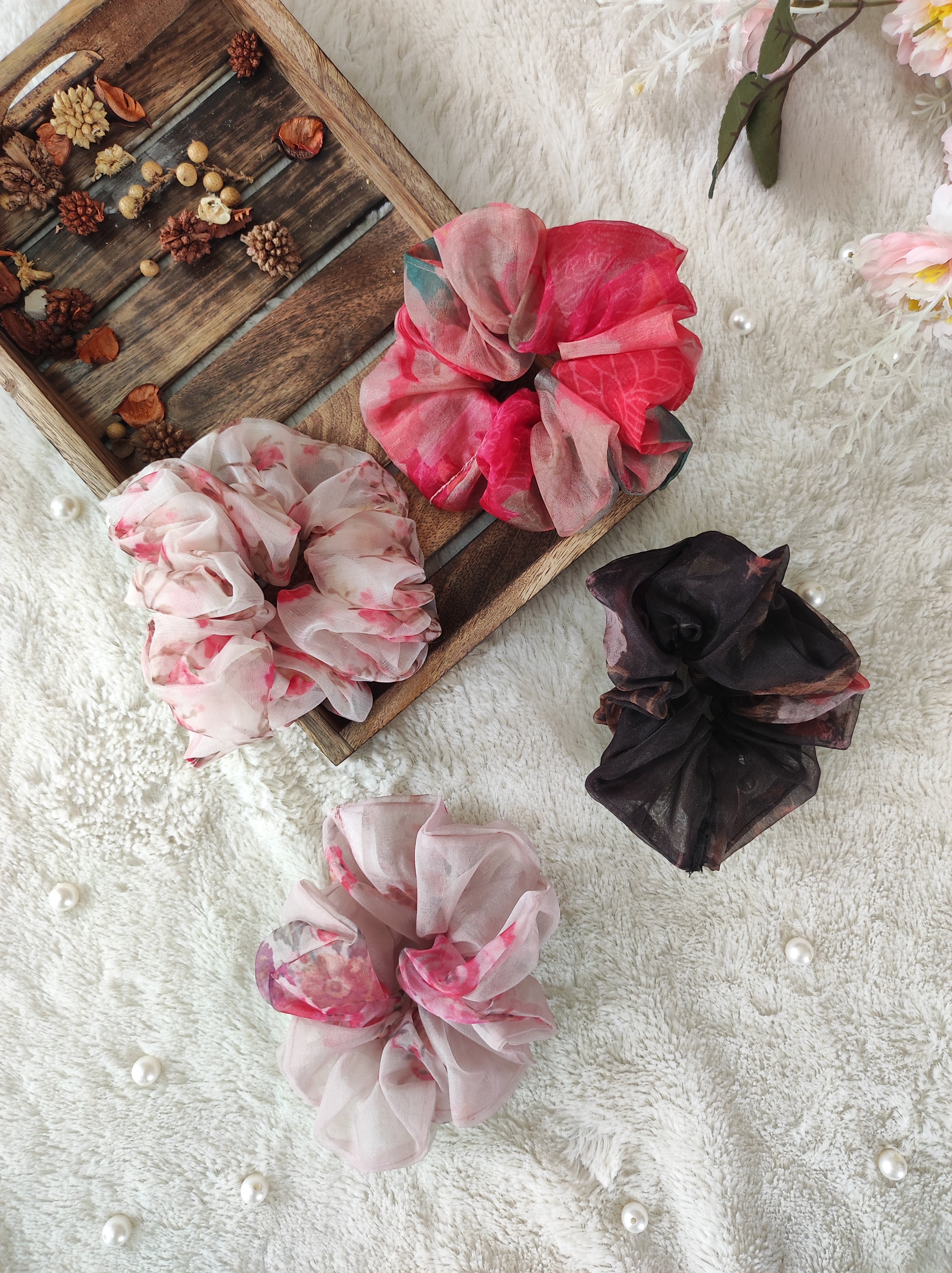 Giant Organza Scrunchies Combo (Black, White, Dusty Pink, Red)
