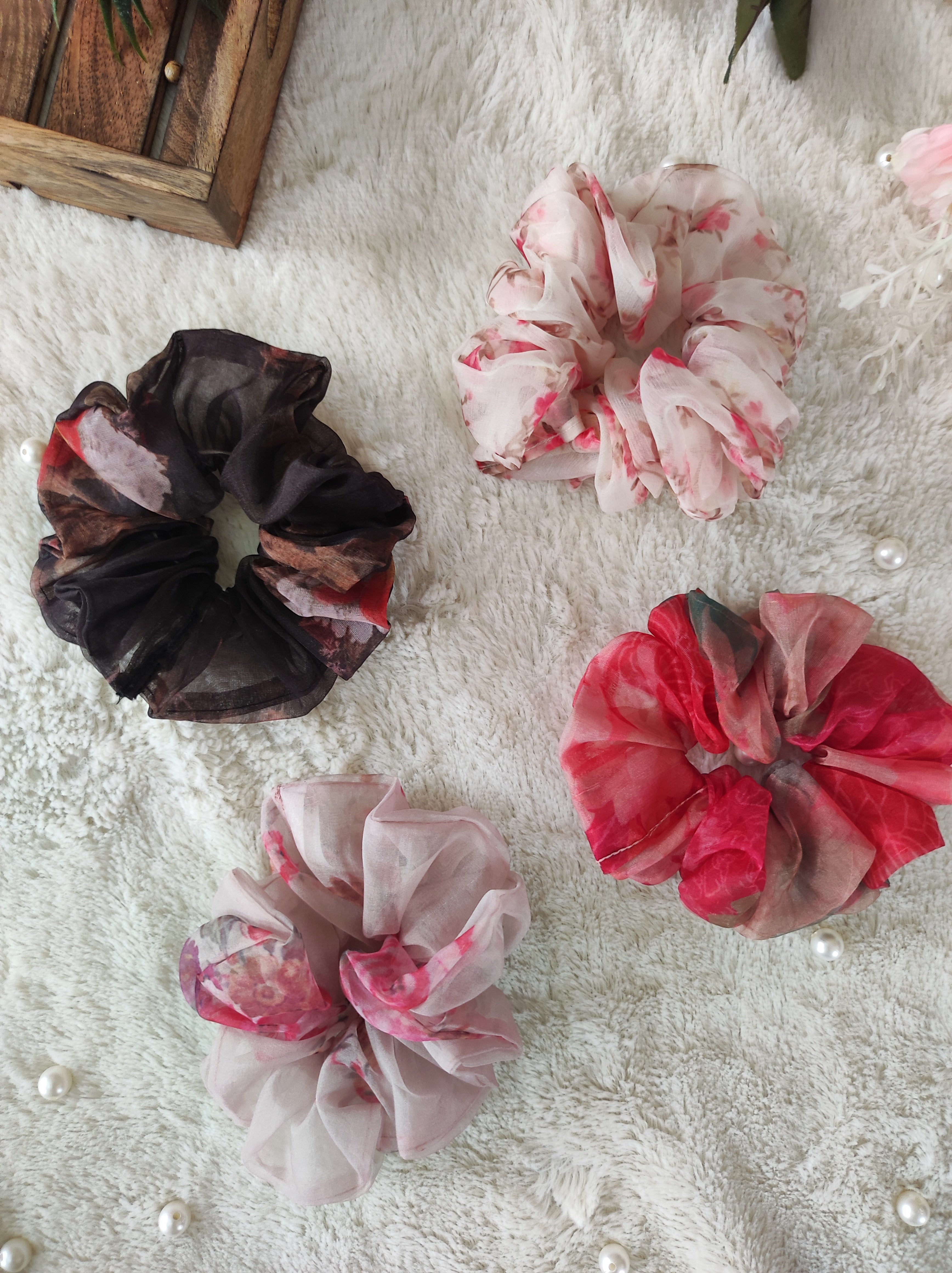 Giant Organza Scrunchies Combo (Black, White, Dusty Pink, Red)