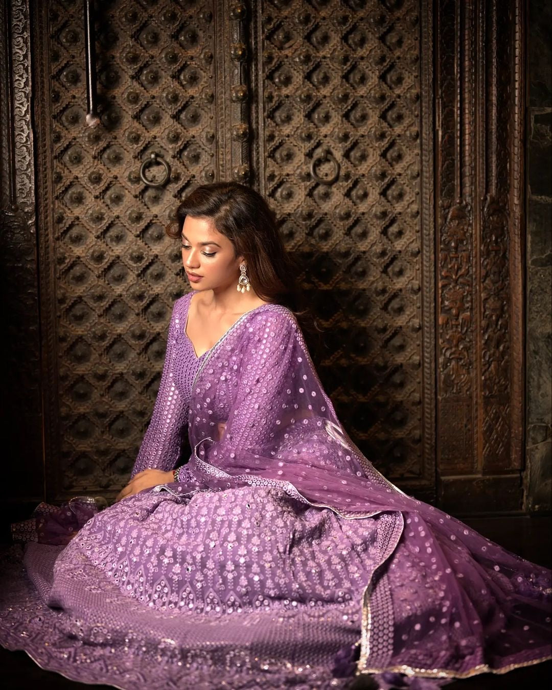 Shruti Sharma Lilac Mirror-work Lehenga