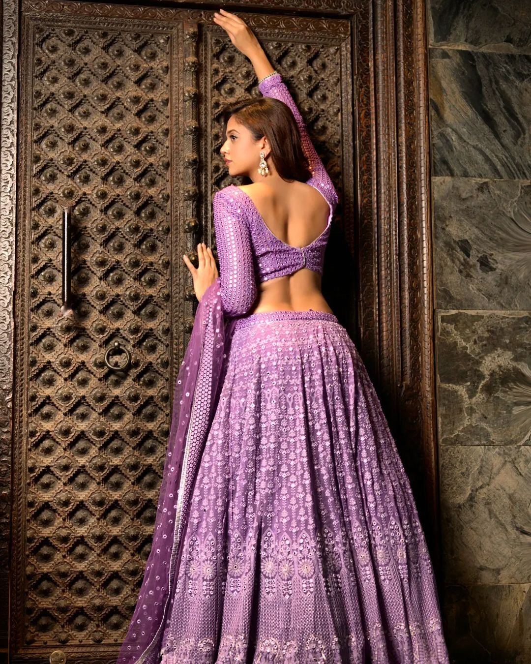 Shruti Sharma Lilac Mirror-work Lehenga