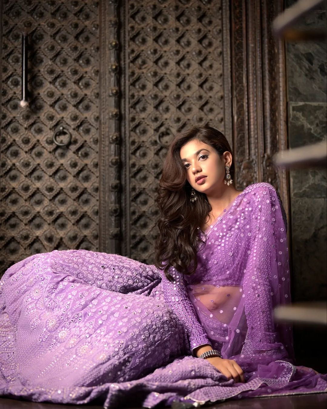Shruti Sharma Lilac Mirror-work Lehenga