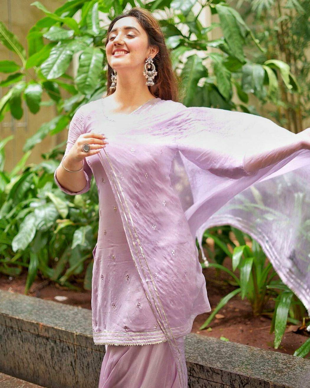Ashnoor Kaur Lilac Mirrorwork Sharara Set