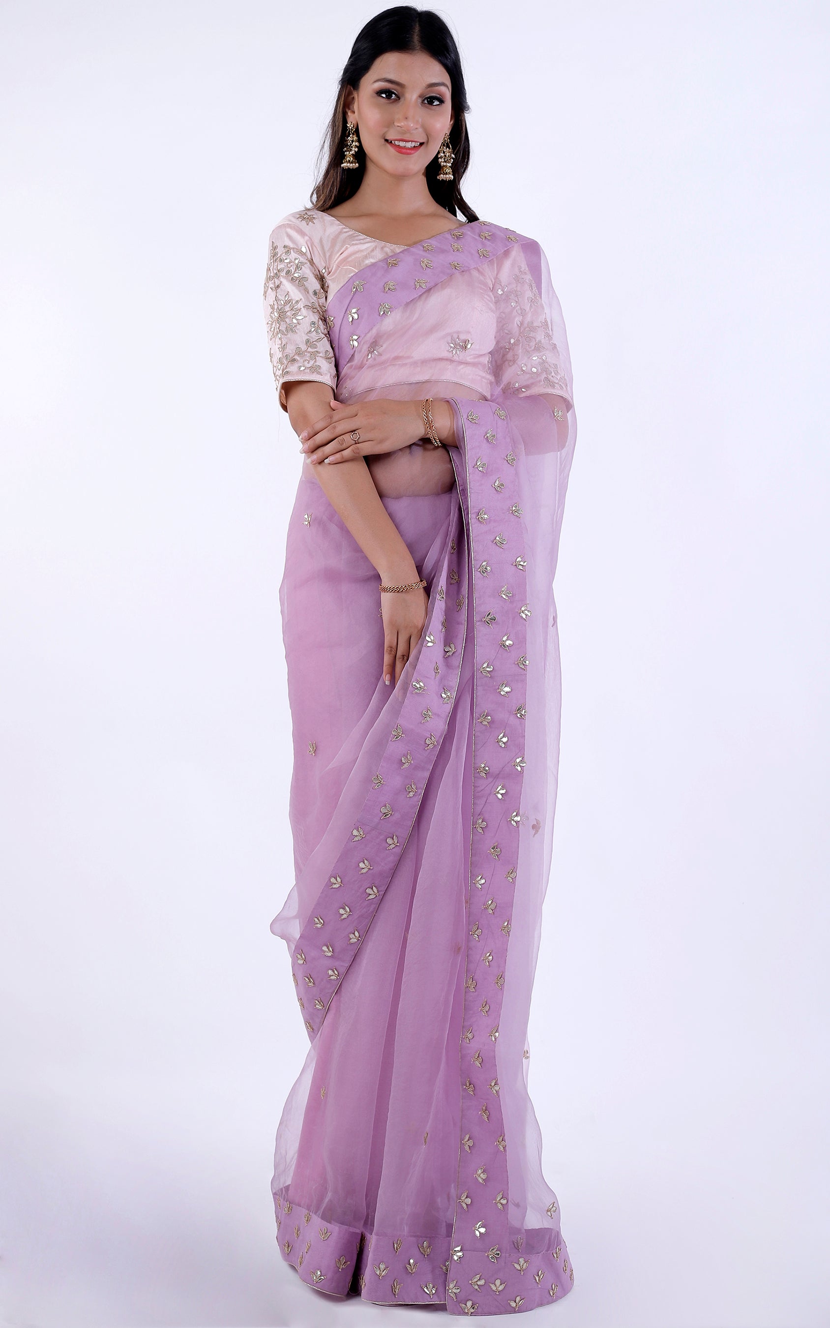 Buy Lilac Organza Gota Patti Saree Online at LabelKanupriya.