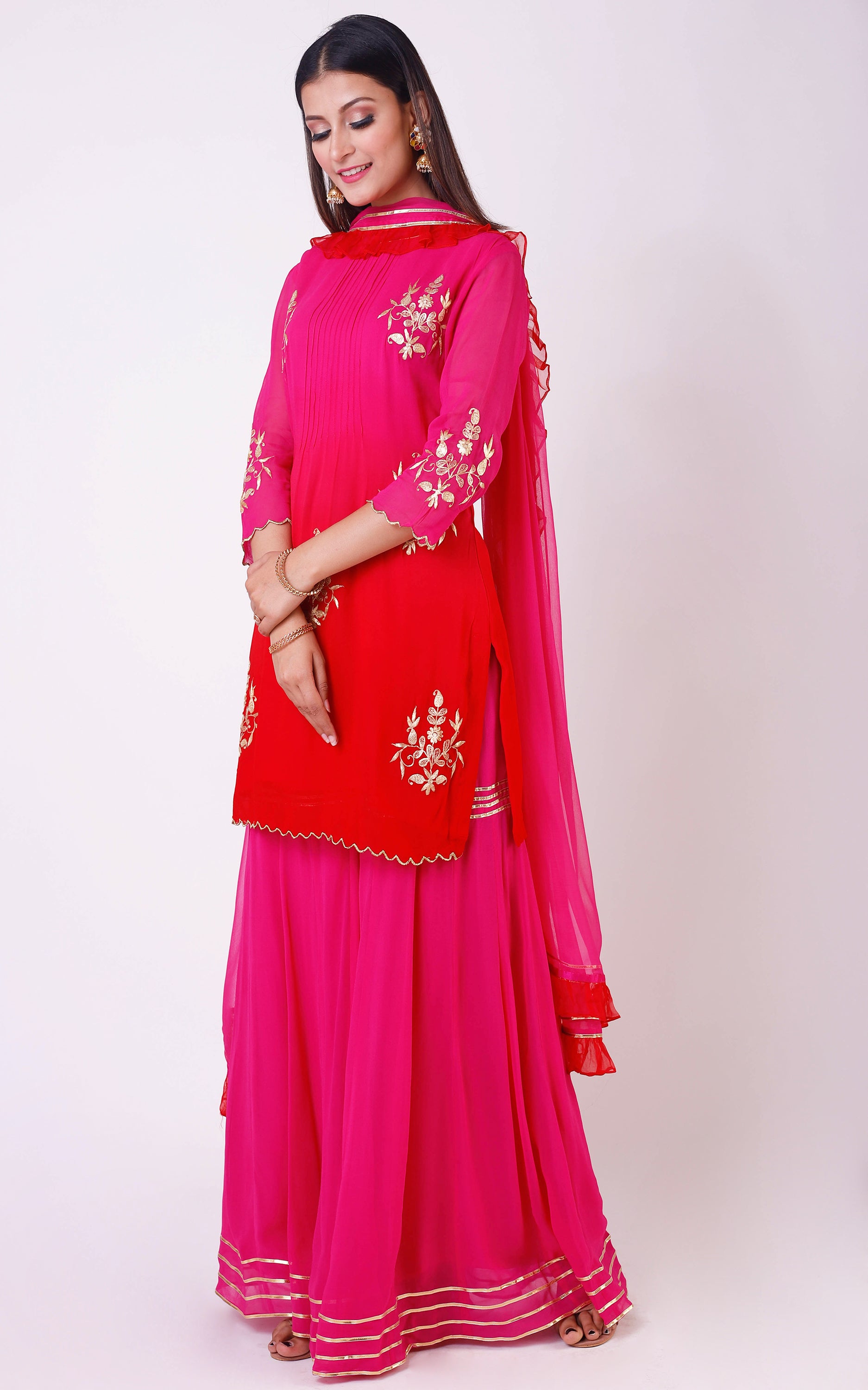 Buy Pink-Red Pittan Sharara Set Online at LabelKanupriya.