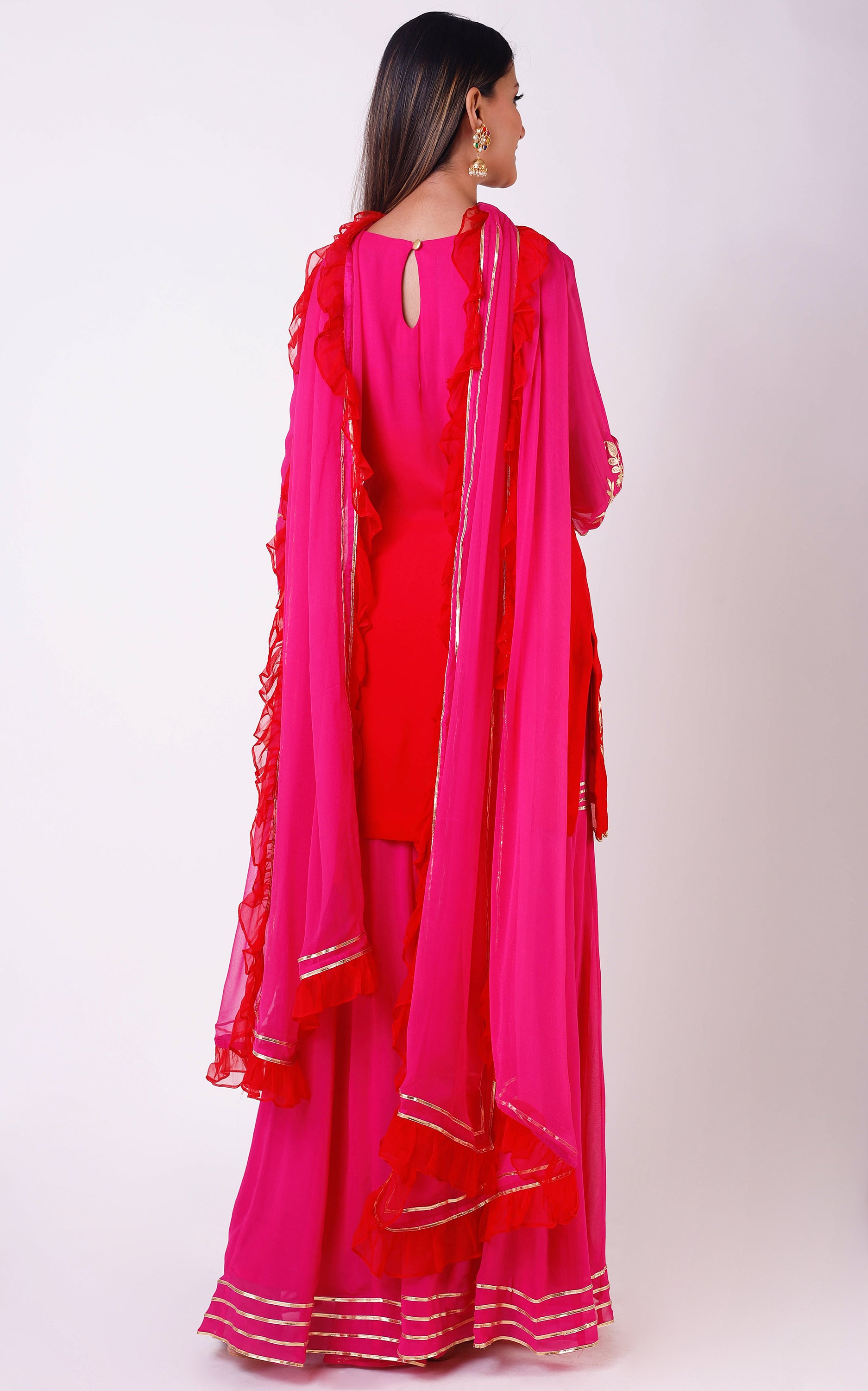 Buy Pink-Red Pittan Sharara Set Online at LabelKanupriya.